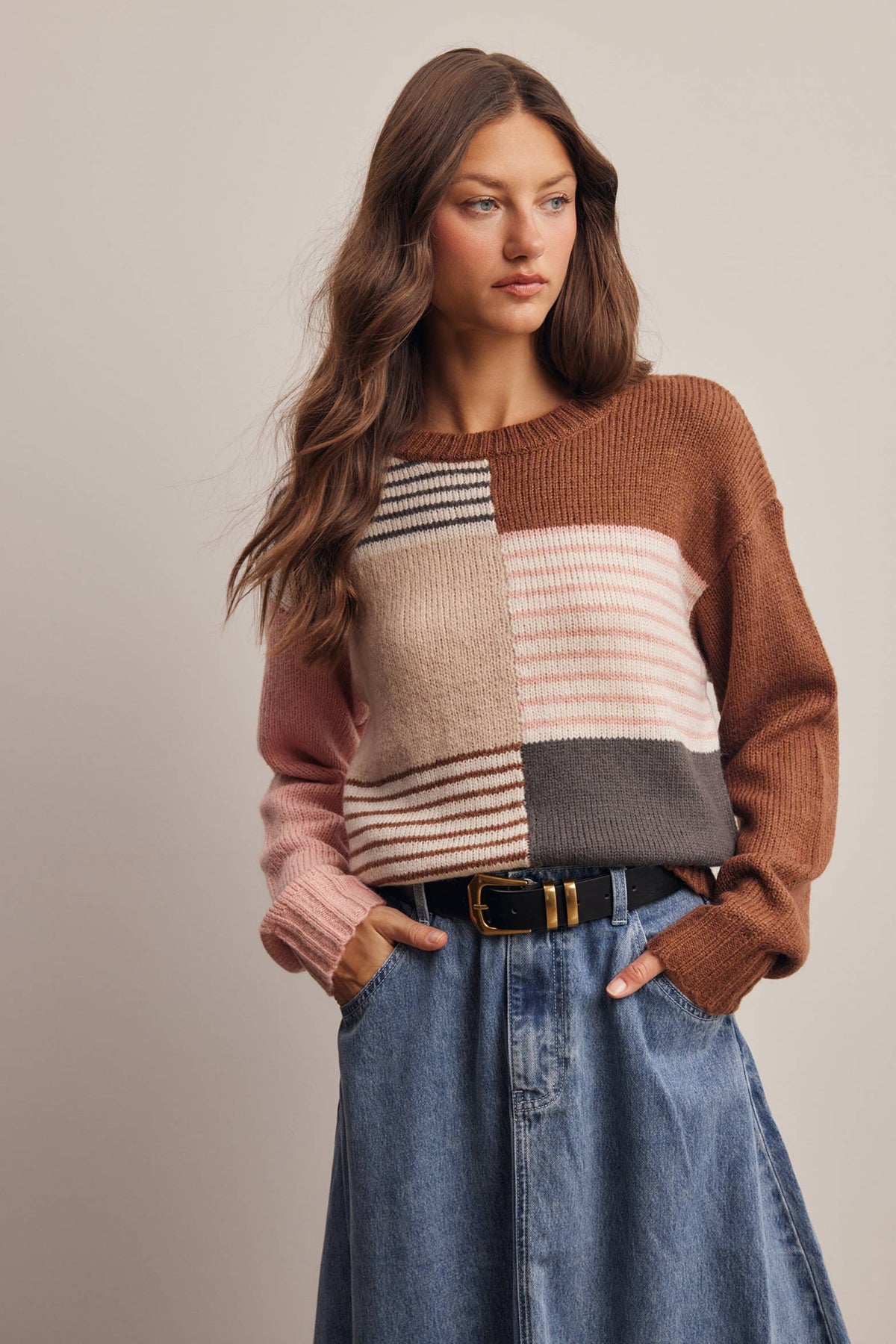 Trina Colorblock Mixed Stripe Sweater