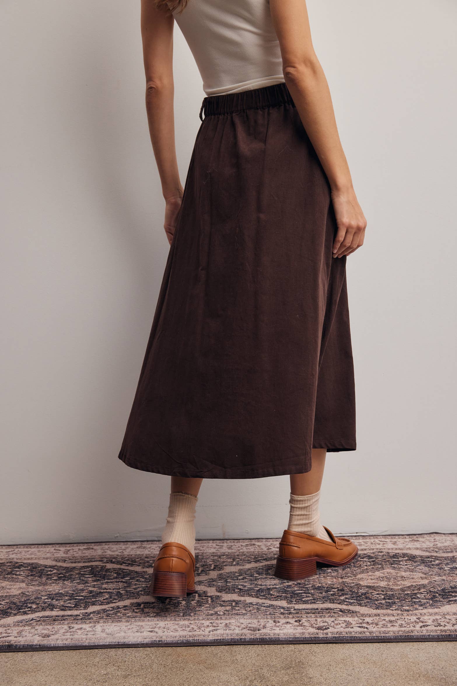 Reed Corduroy Button Front Midi Skirt
