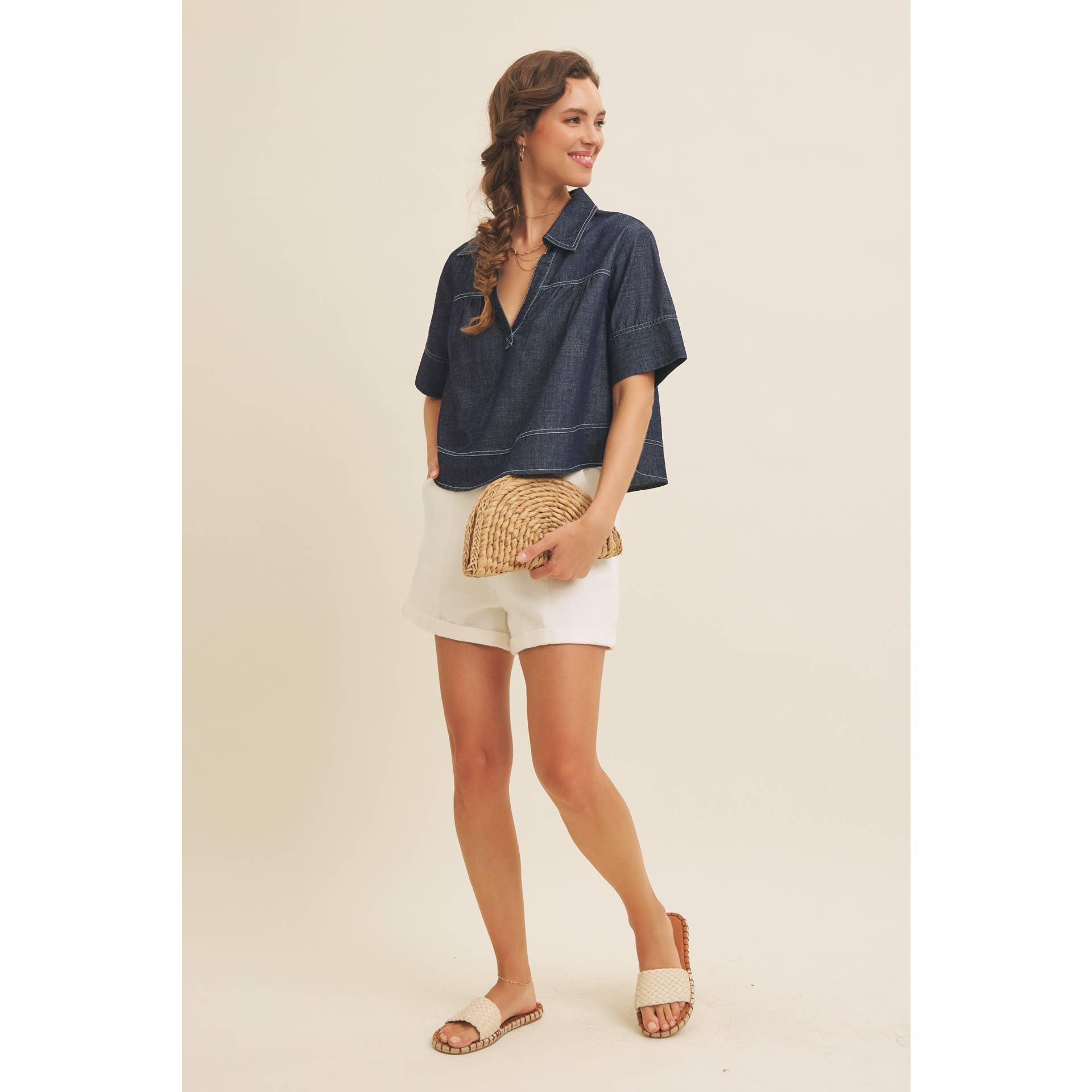 Maeve Washed Denim Top