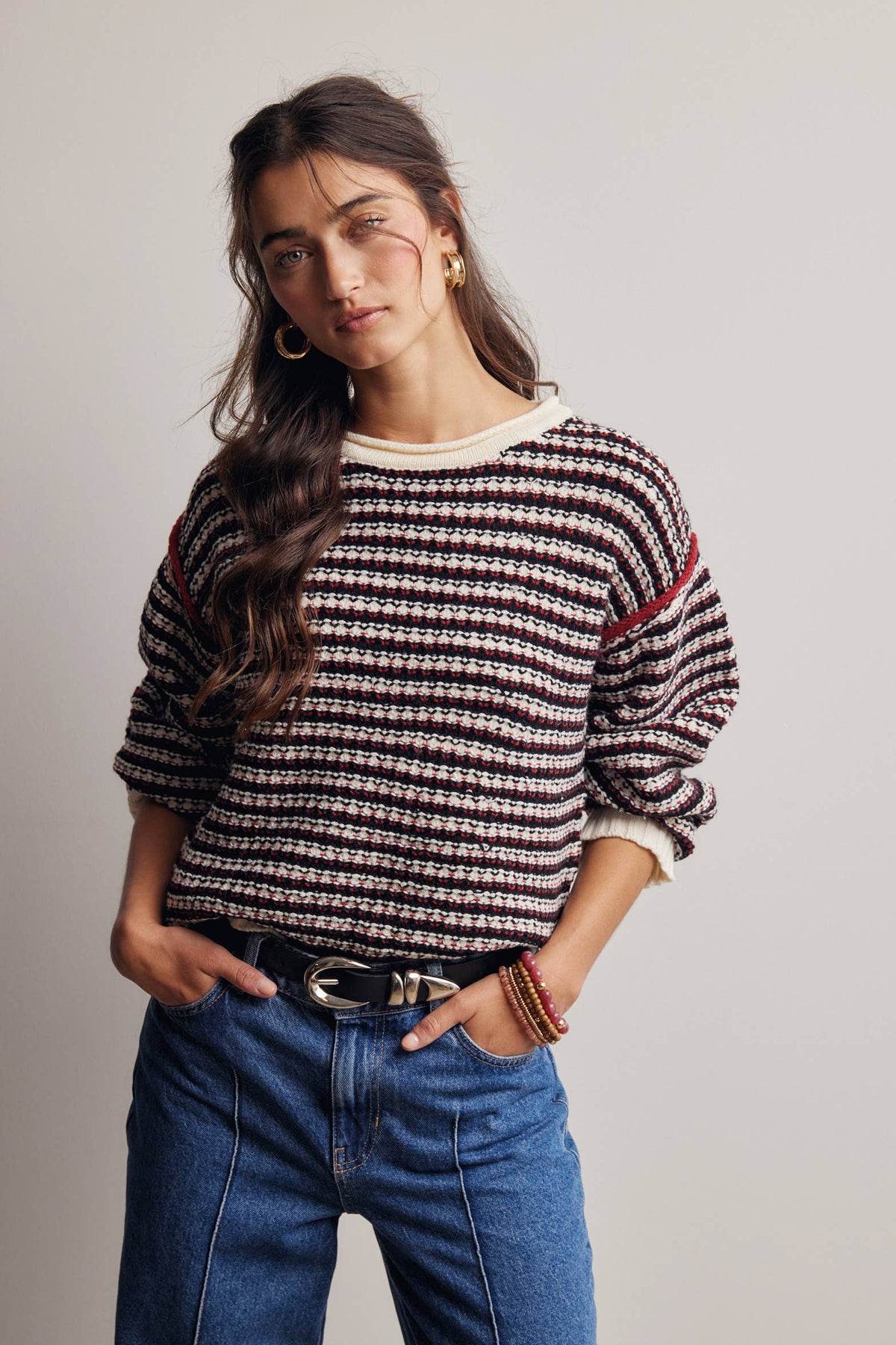 Amelia Striped Textured Sweater