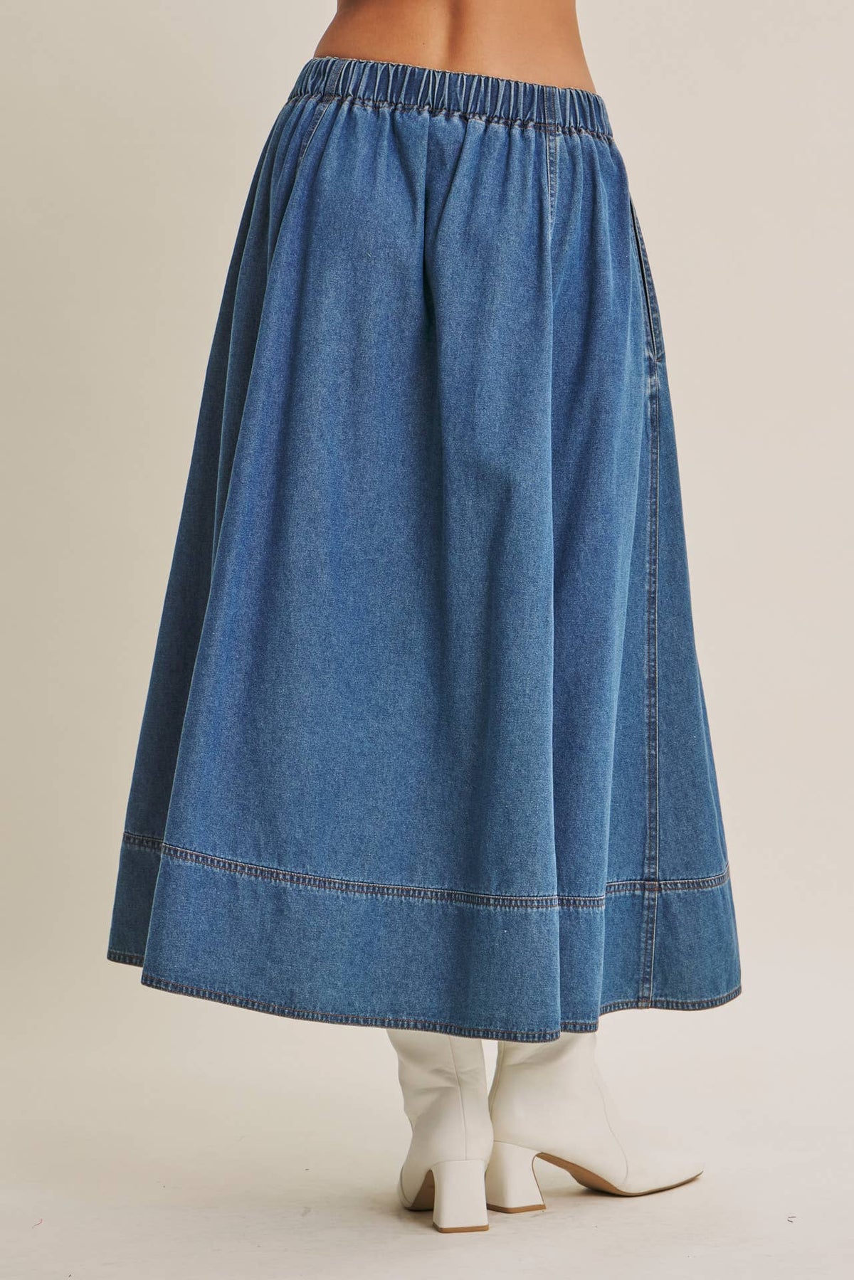 Ellie Denim Paneled Midi Skirt