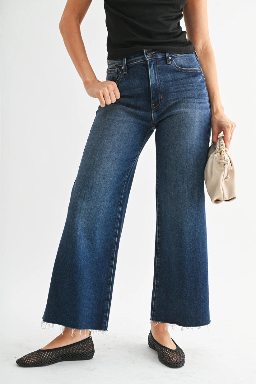 Wren High Rise Scissor Cut Wide Leg in Dark Denim