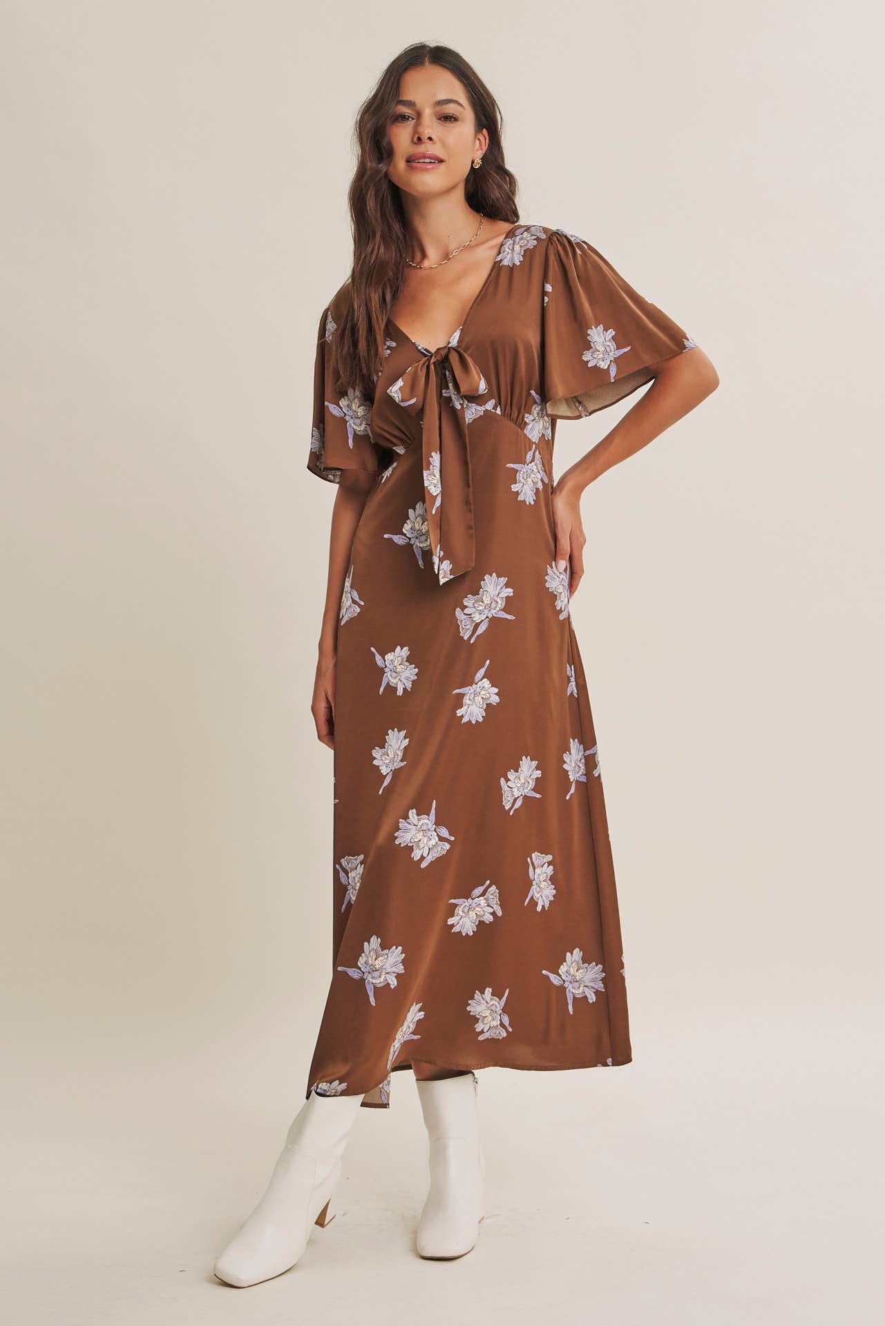 Odette Satin Floral Midi Dress