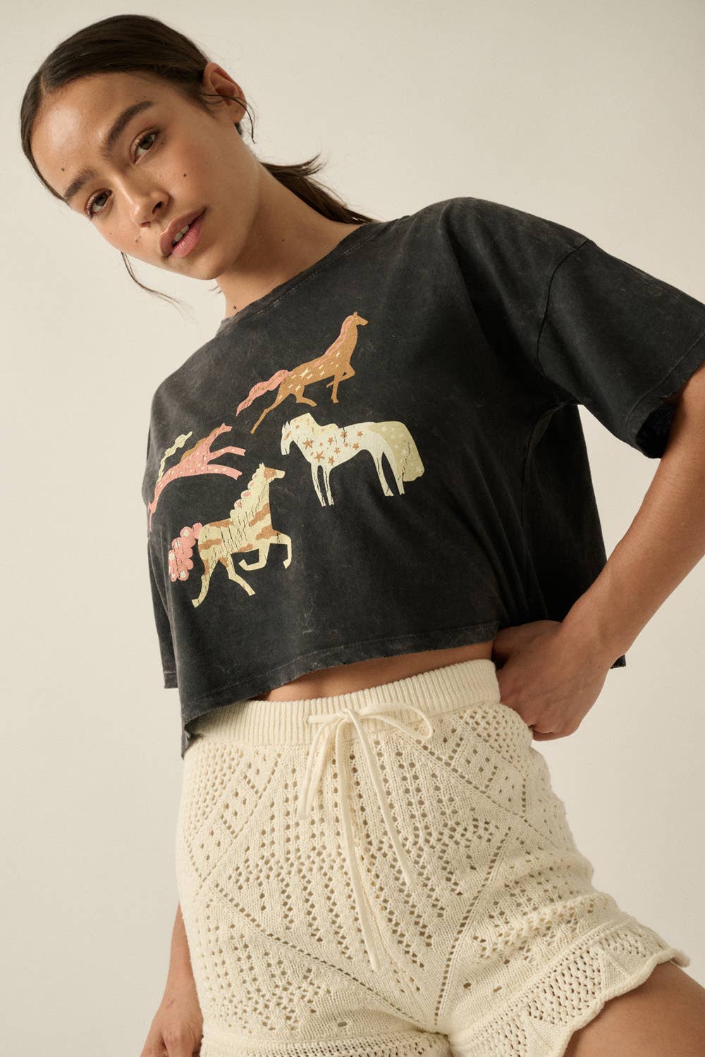 Madalyn Painted Horses Graphic Crop Tee