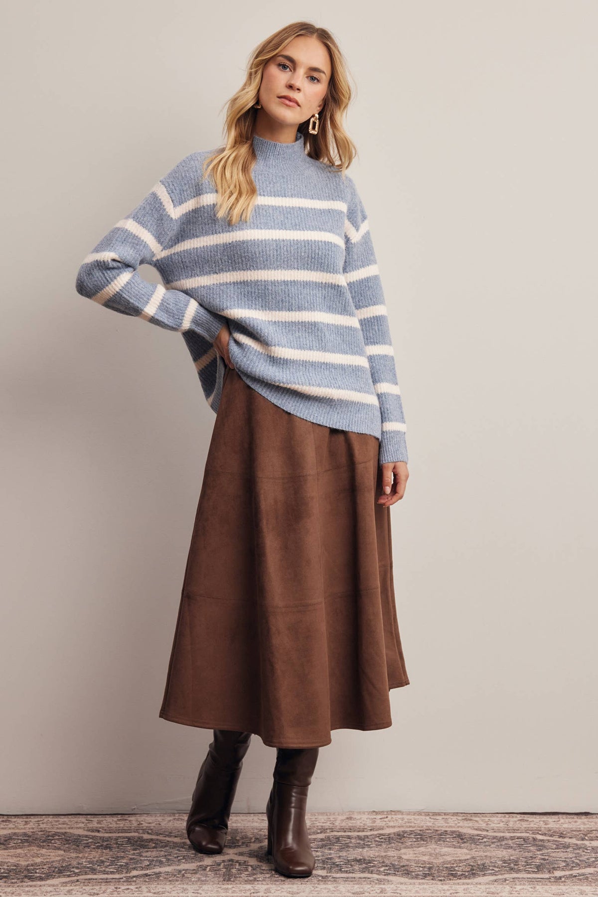 Eleanor Striped Mock Neck Sweater
