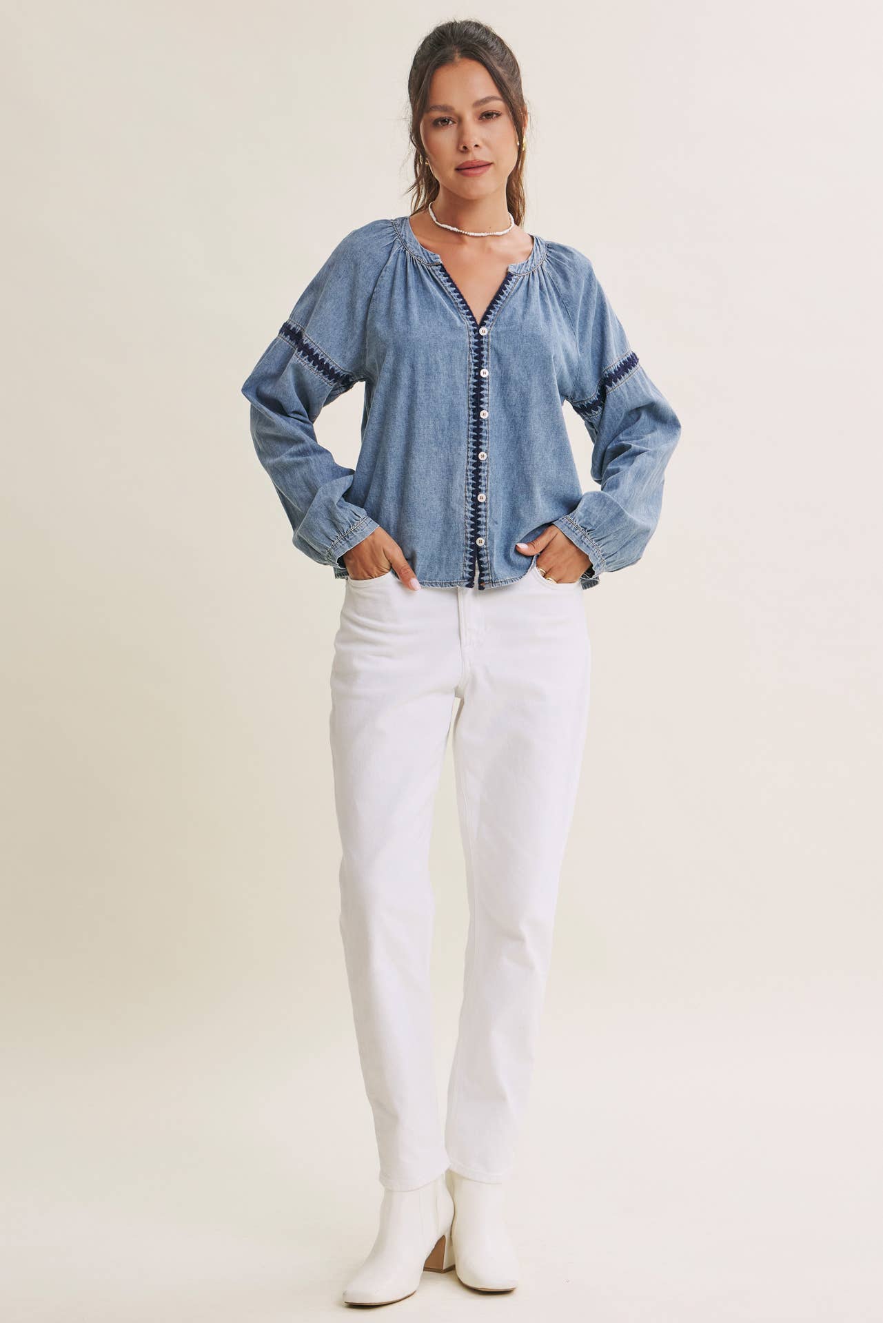 Krista Chambray Embroidered Blouse