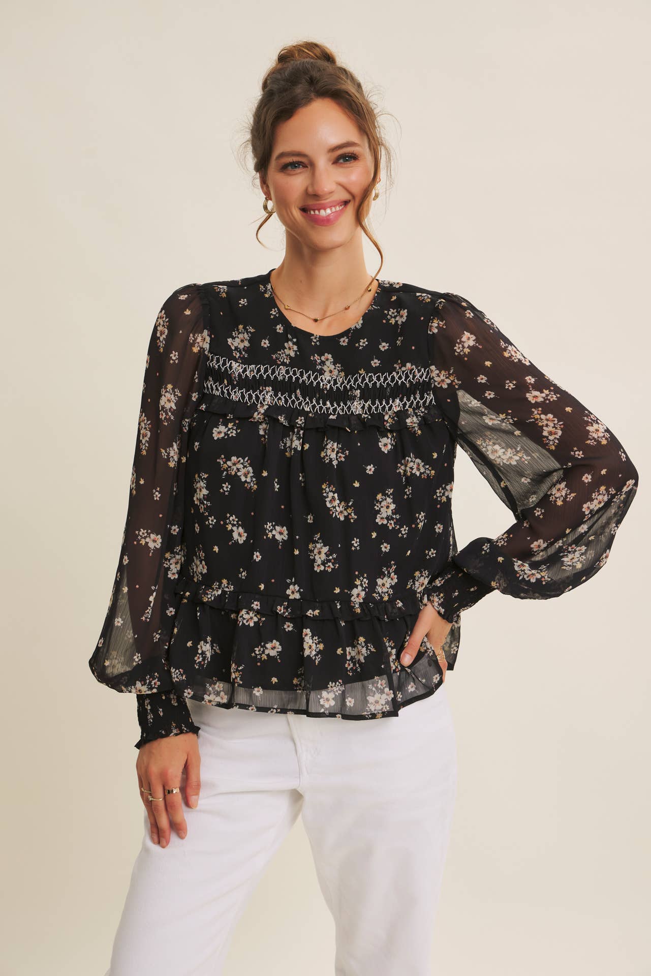 Jaime Smocked Floral Blouse