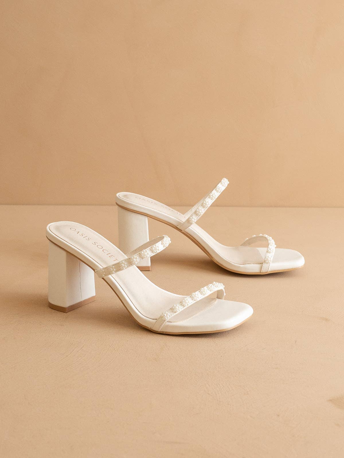 The Phoebe | White Beaded Strap Heel