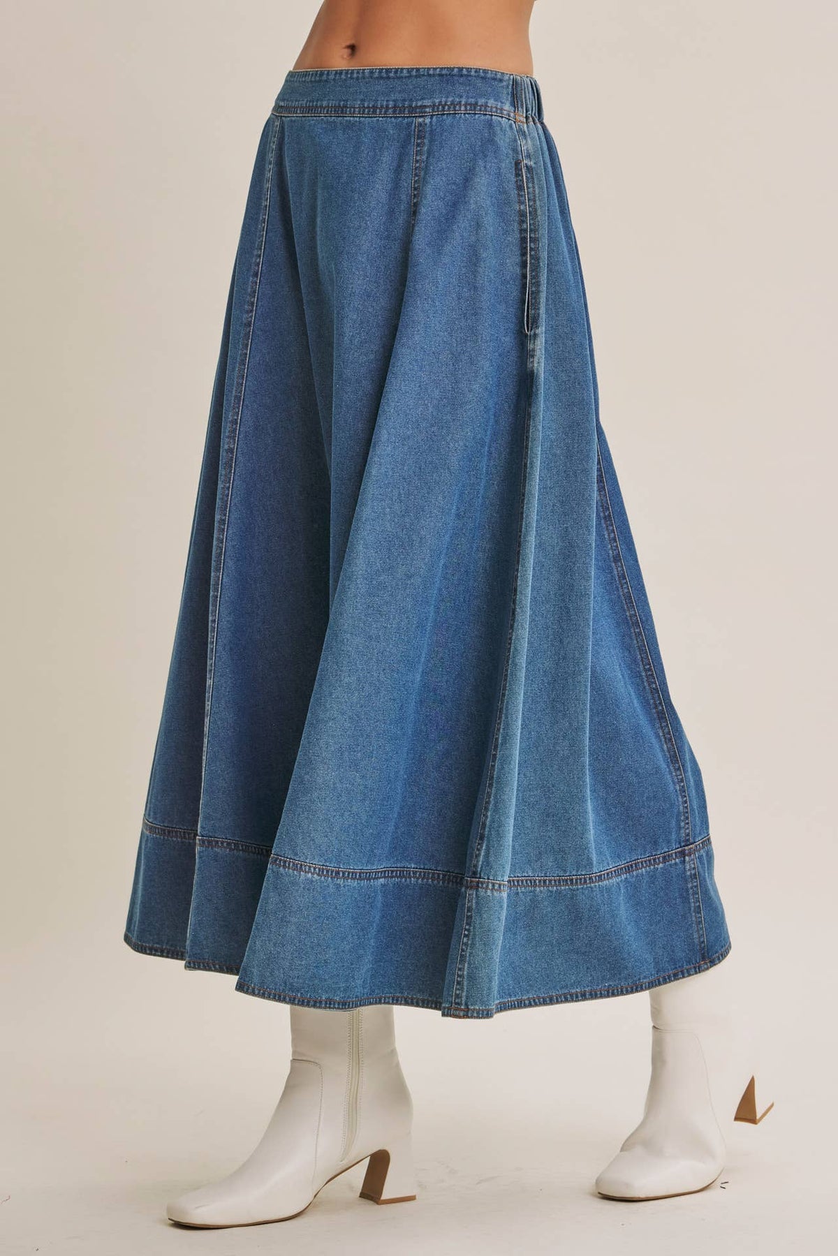 Ellie Denim Paneled Midi Skirt