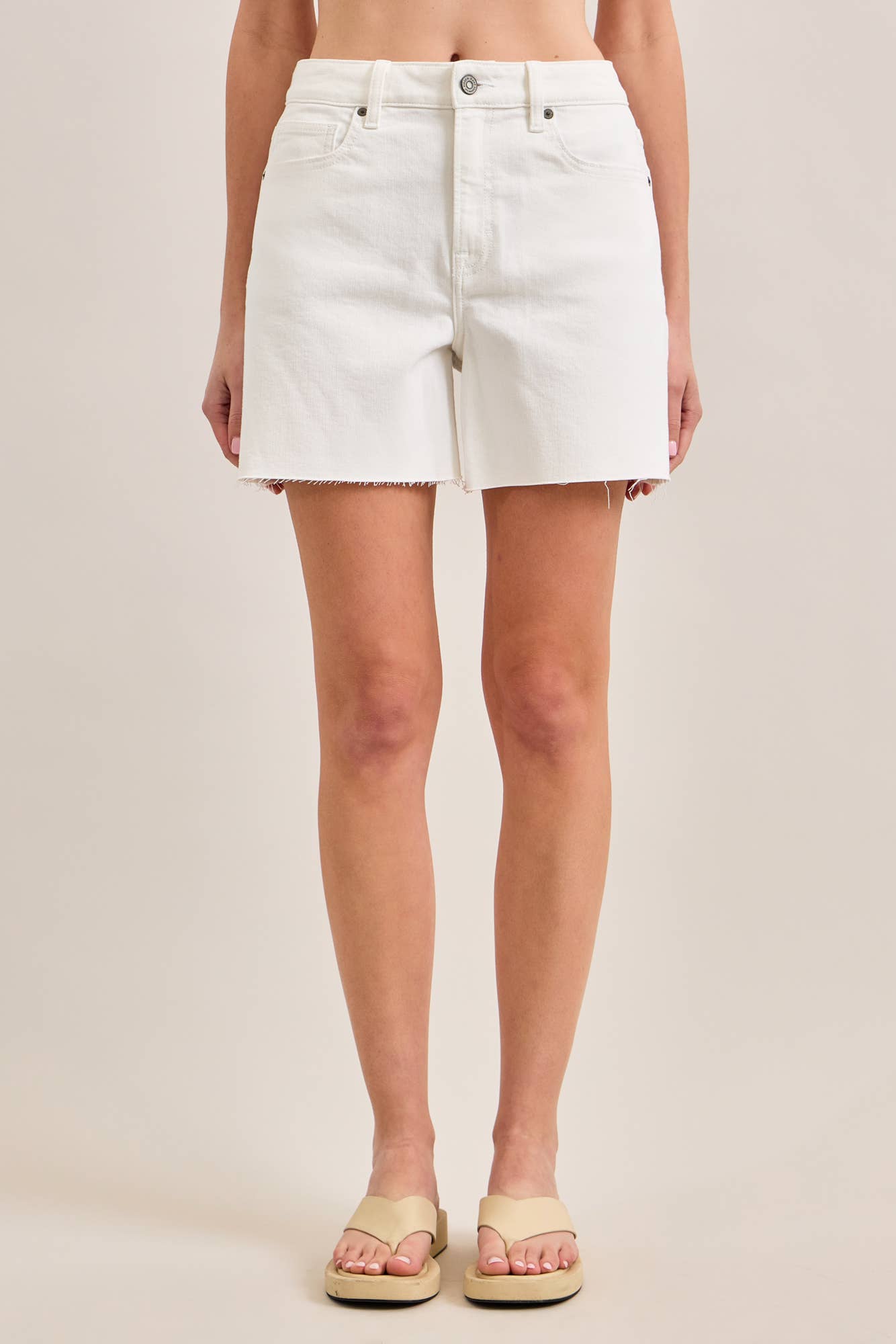 Ava Raw Hem A-Line Shorts in White Denim