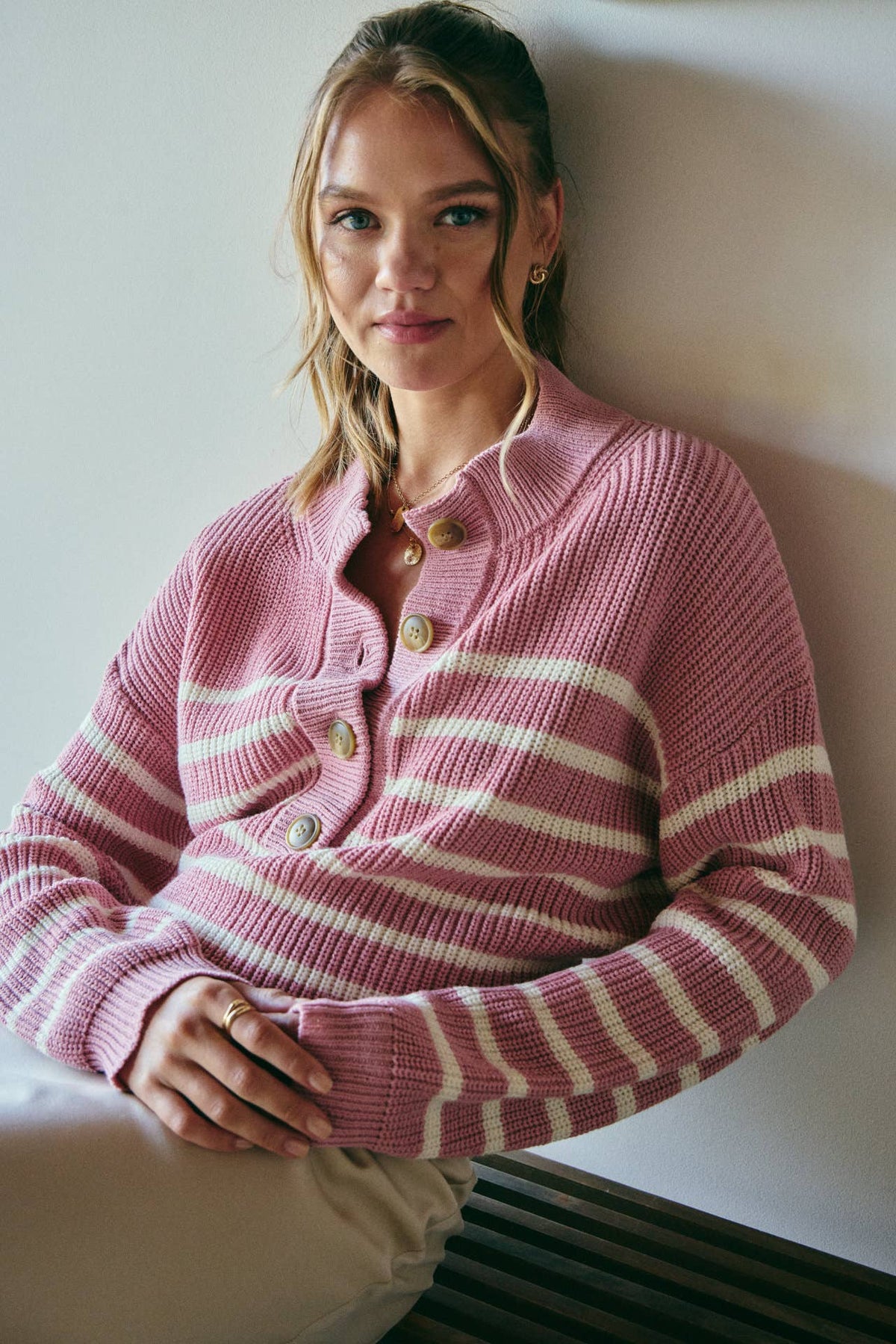Nadia Striped Henley Sweater