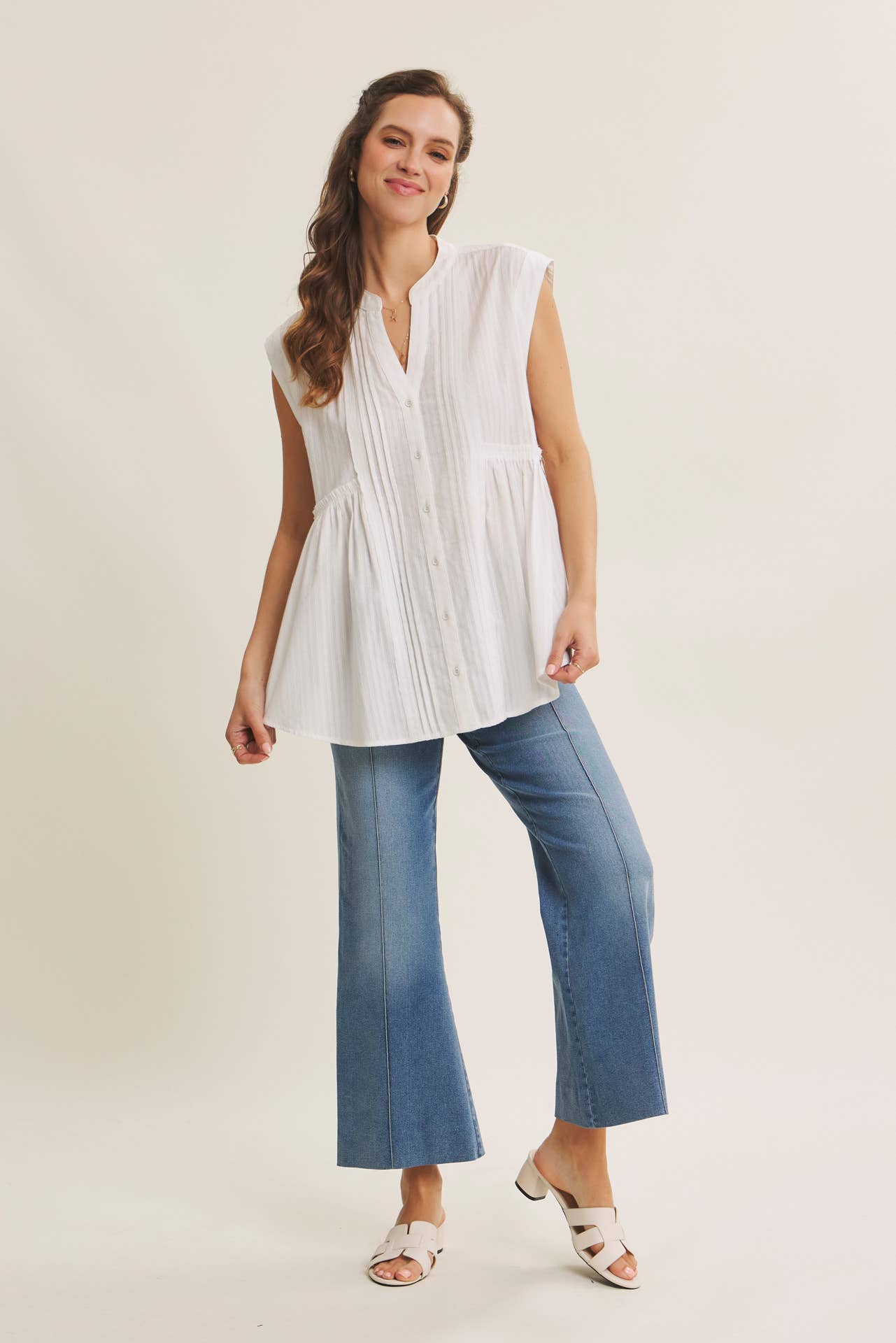 Monroe Pintuck Ankle Length Wide Leg Jean