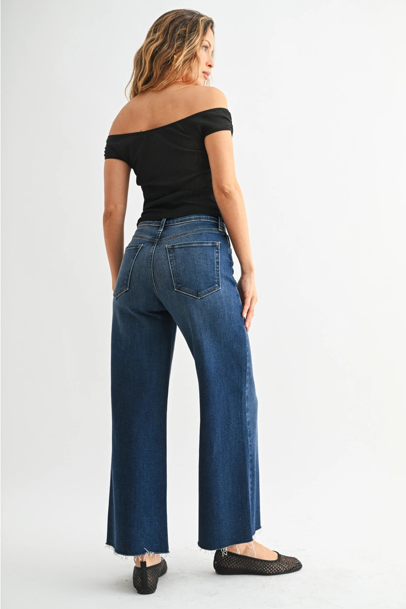 Wren High Rise Scissor Cut Wide Leg in Dark Denim