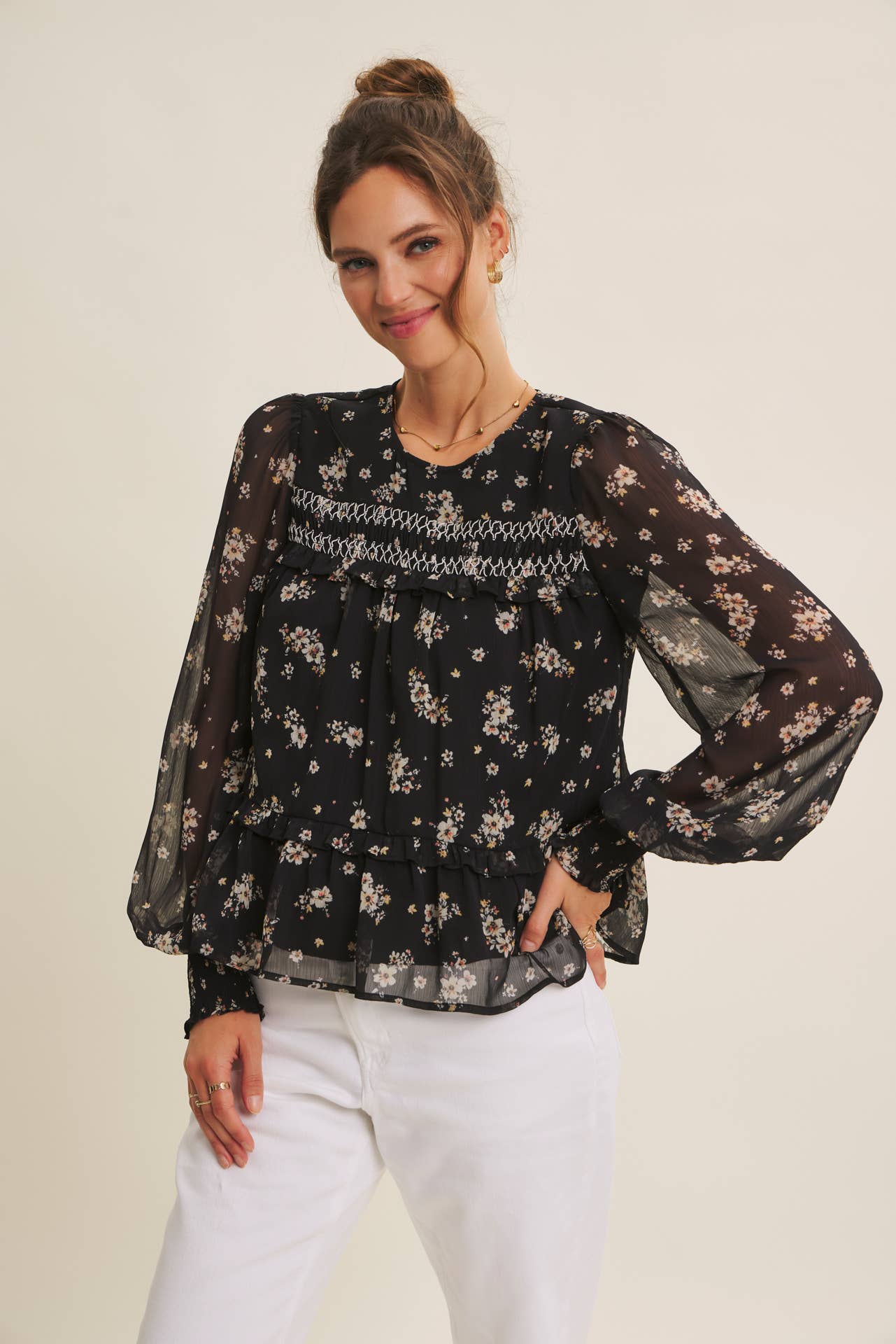 Jaime Smocked Floral Blouse