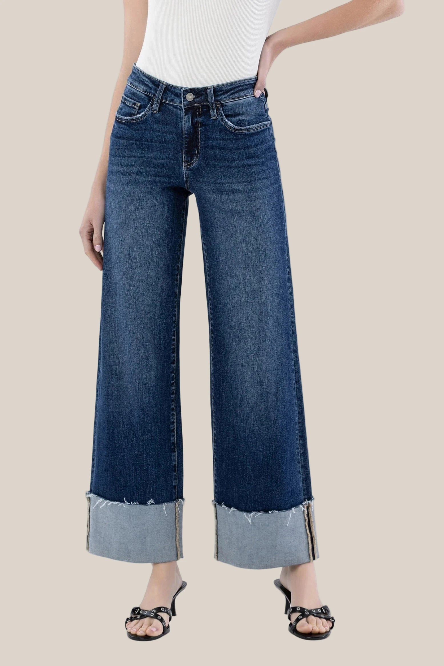 Heather High Rise Cuffed Wide Leg Jeans