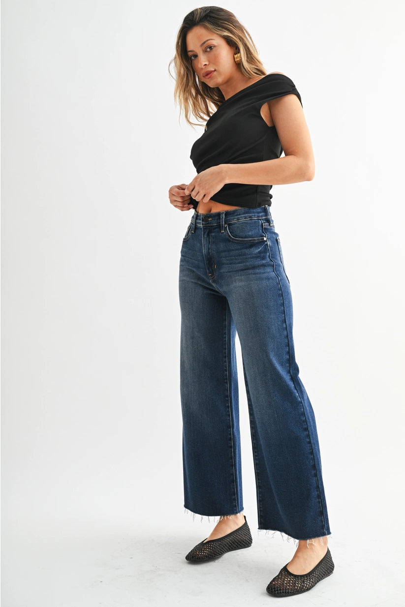 Wren High Rise Scissor Cut Wide Leg in Dark Denim