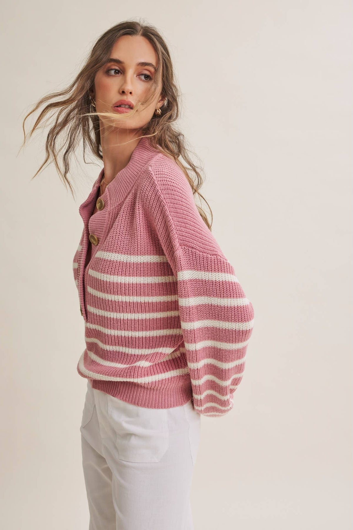 Nadia Striped Henley Sweater