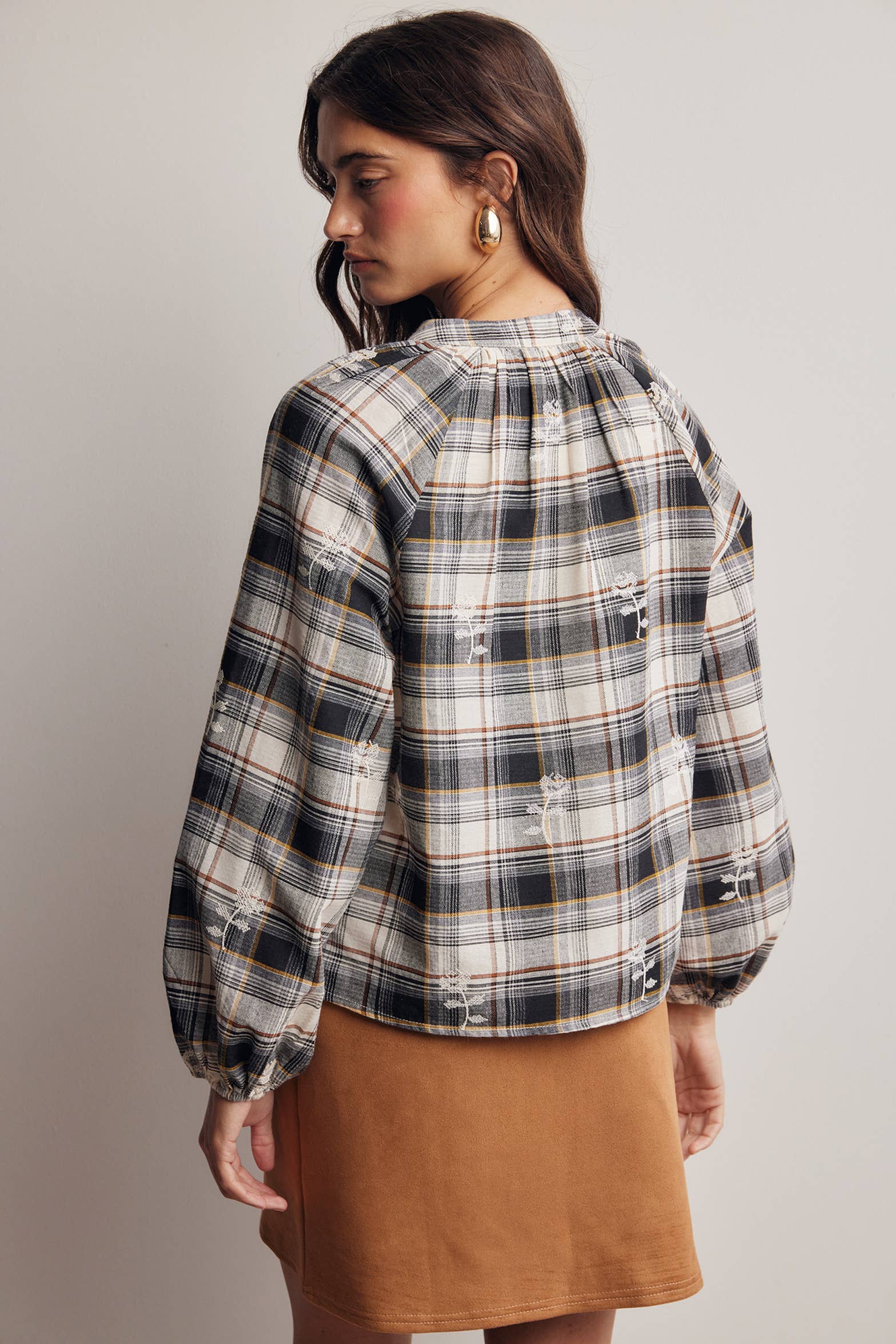 Delaney Embroidered Plaid Top
