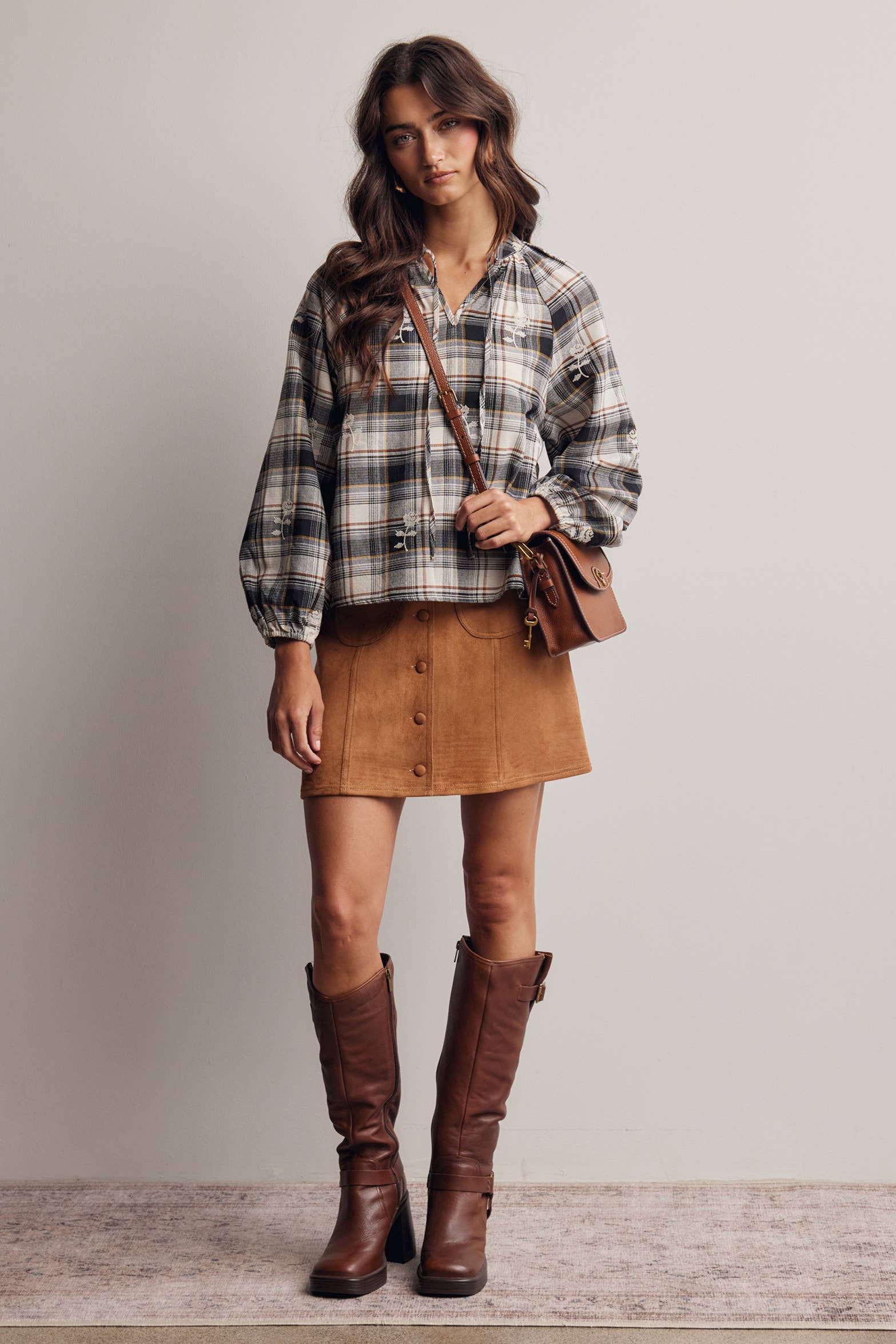 Delaney Embroidered Plaid Top