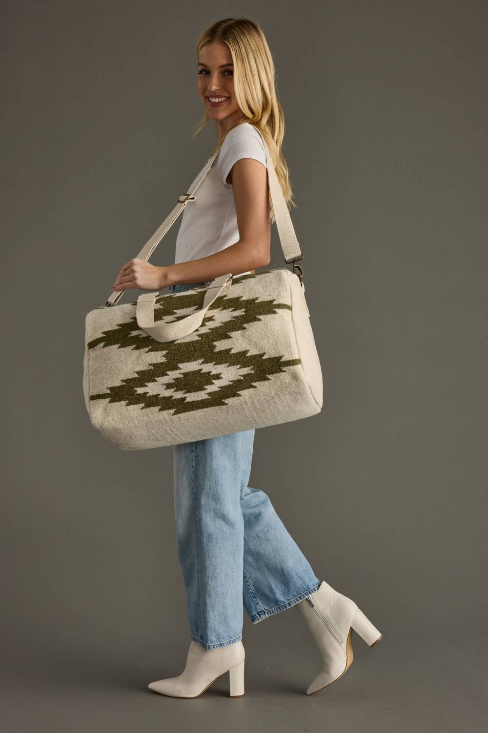 Cream & Olive Western Duffel