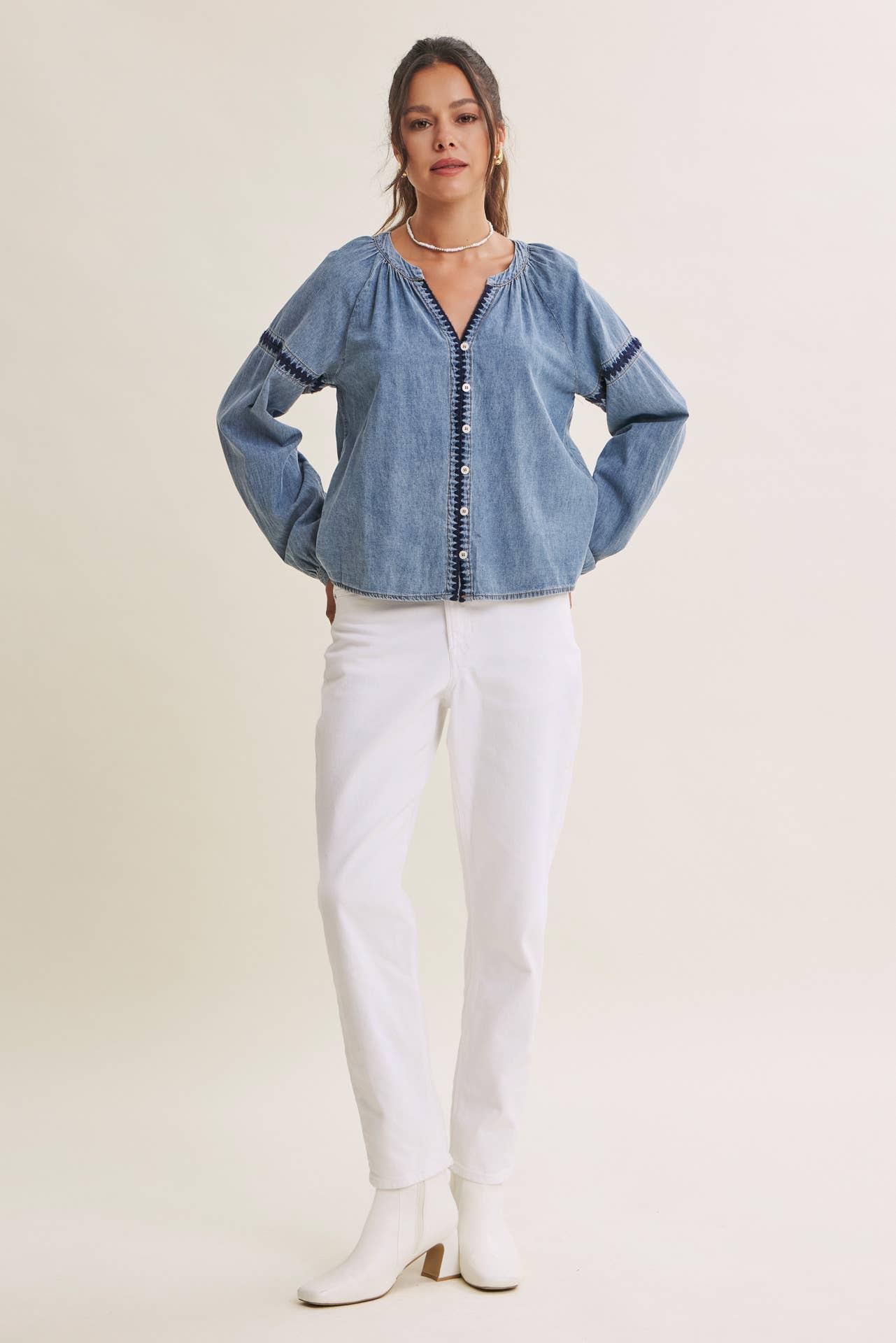 Krista Chambray Embroidered Blouse