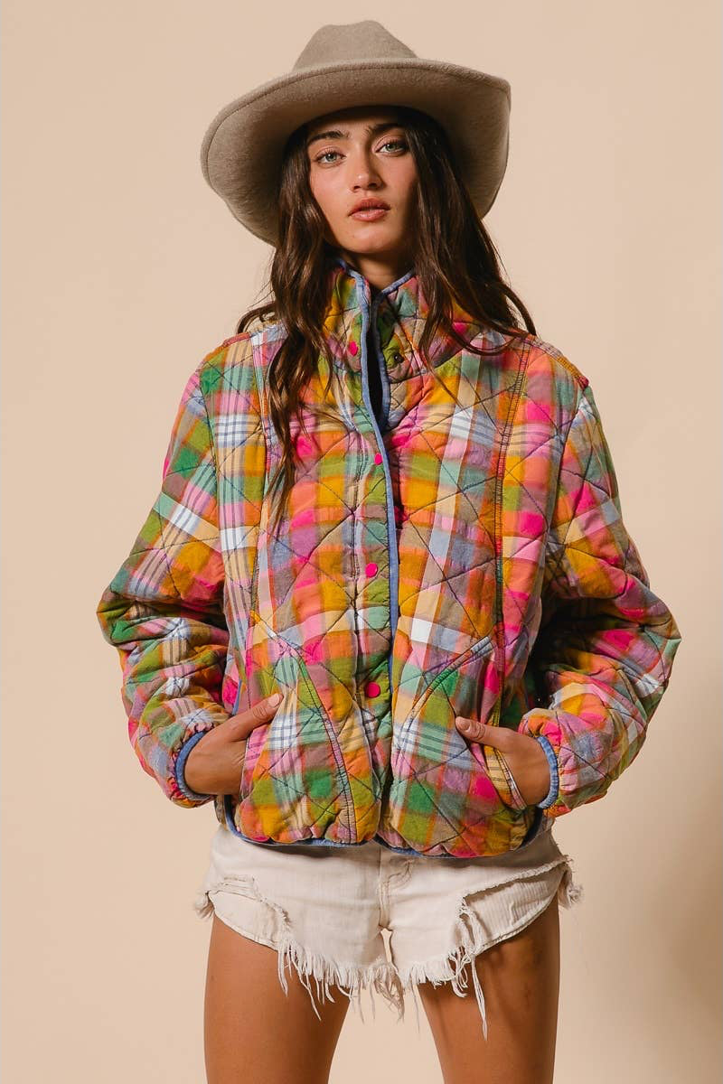 Dahlia Vintage Plaid Quilted Jacket