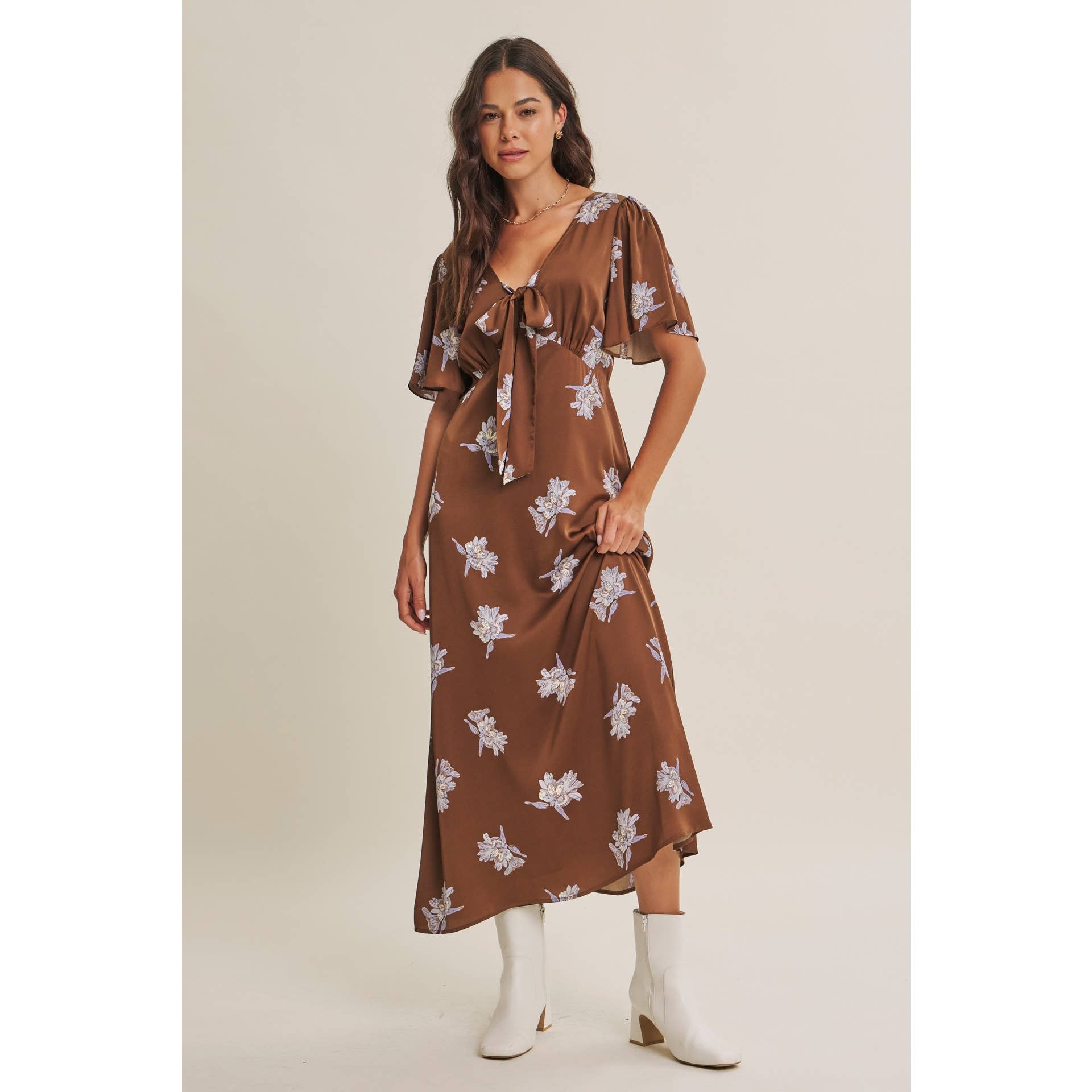 Odette Satin Floral Midi Dress