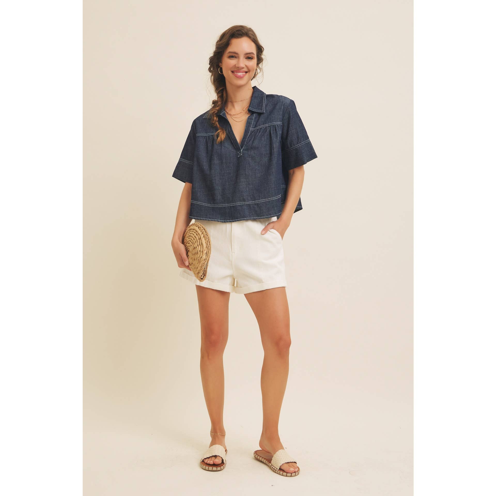 Maeve Washed Denim Top