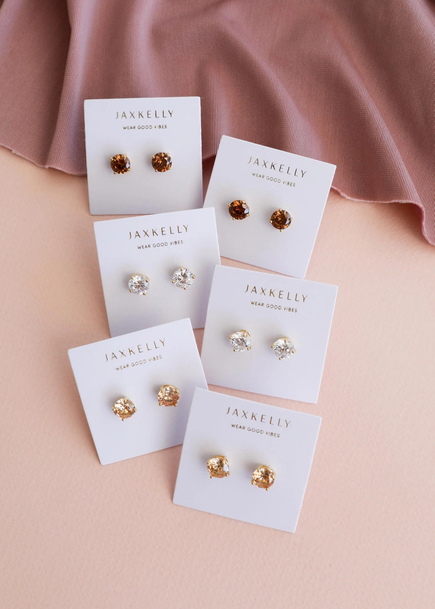 Gold Round CZ Earrings