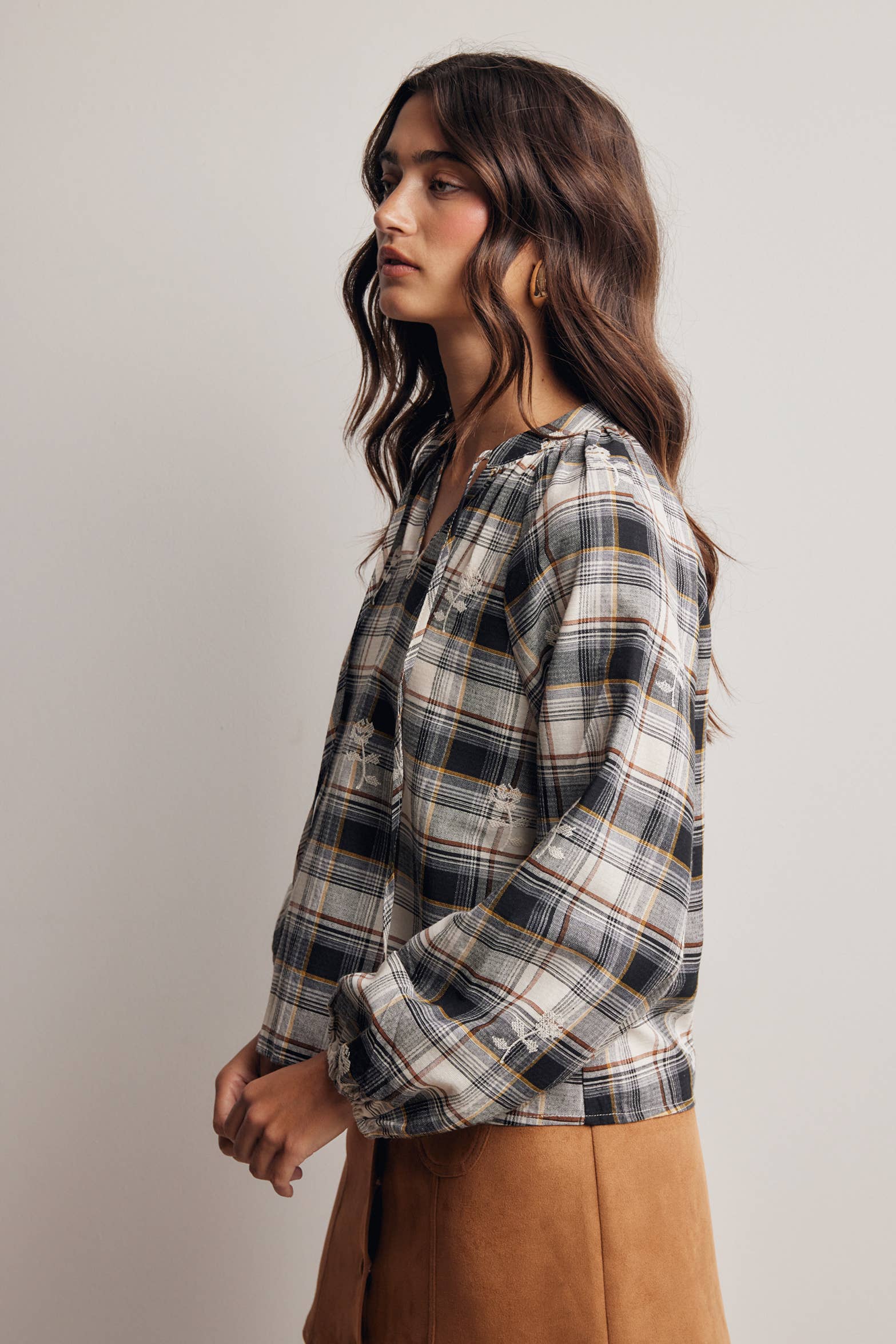 Delaney Embroidered Plaid Top
