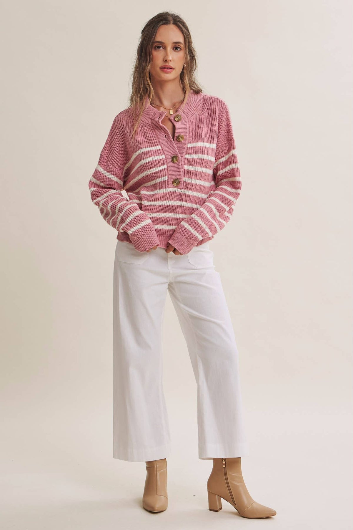 Nadia Striped Henley Sweater