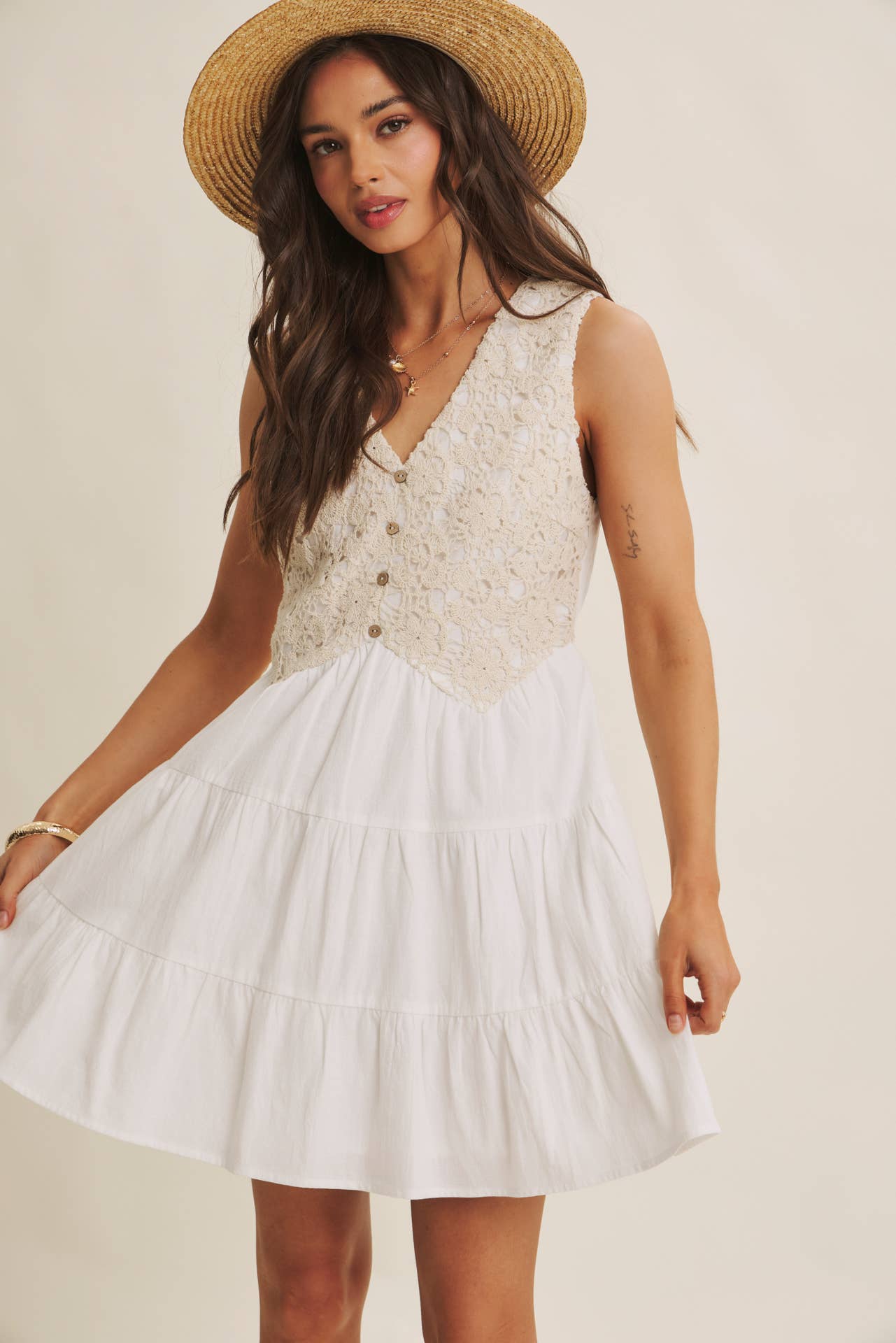 Josephine Cotton Crochet Mini Dress