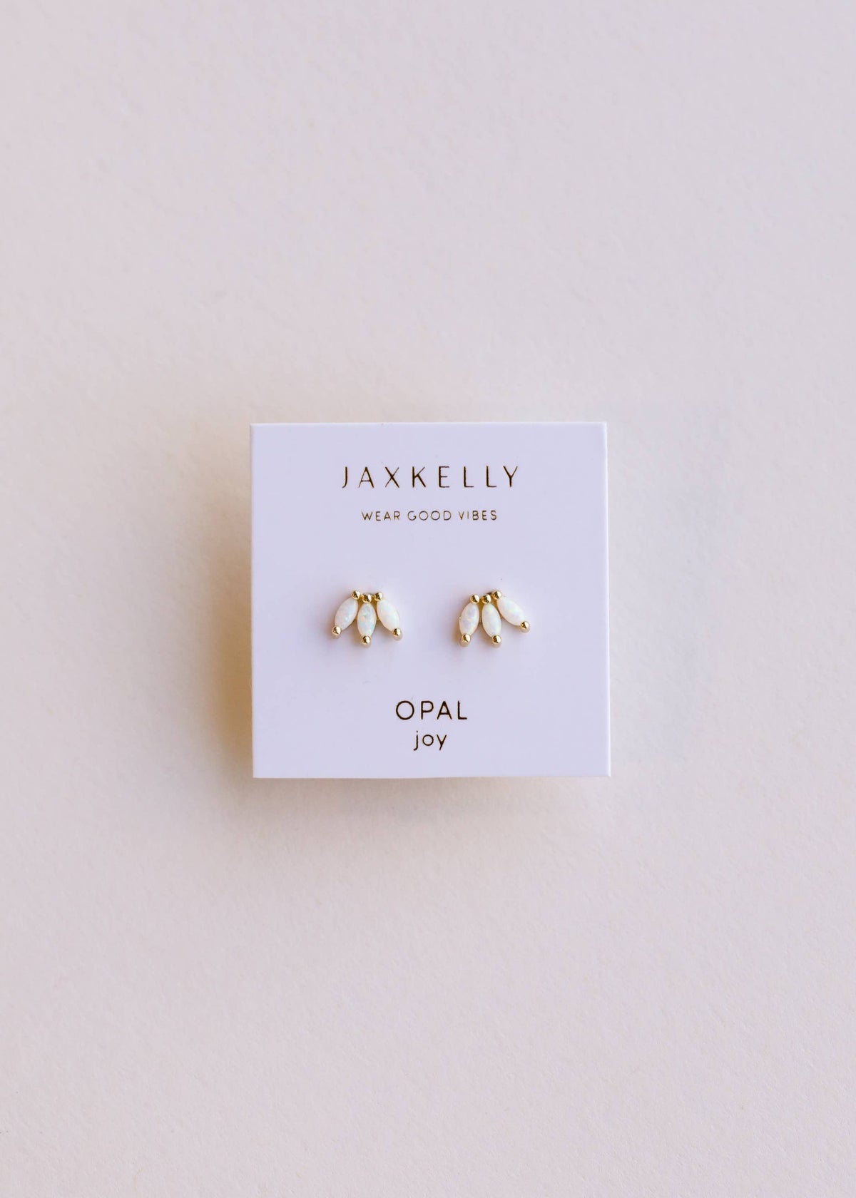 Gold White Opal Crown Stud Earrings