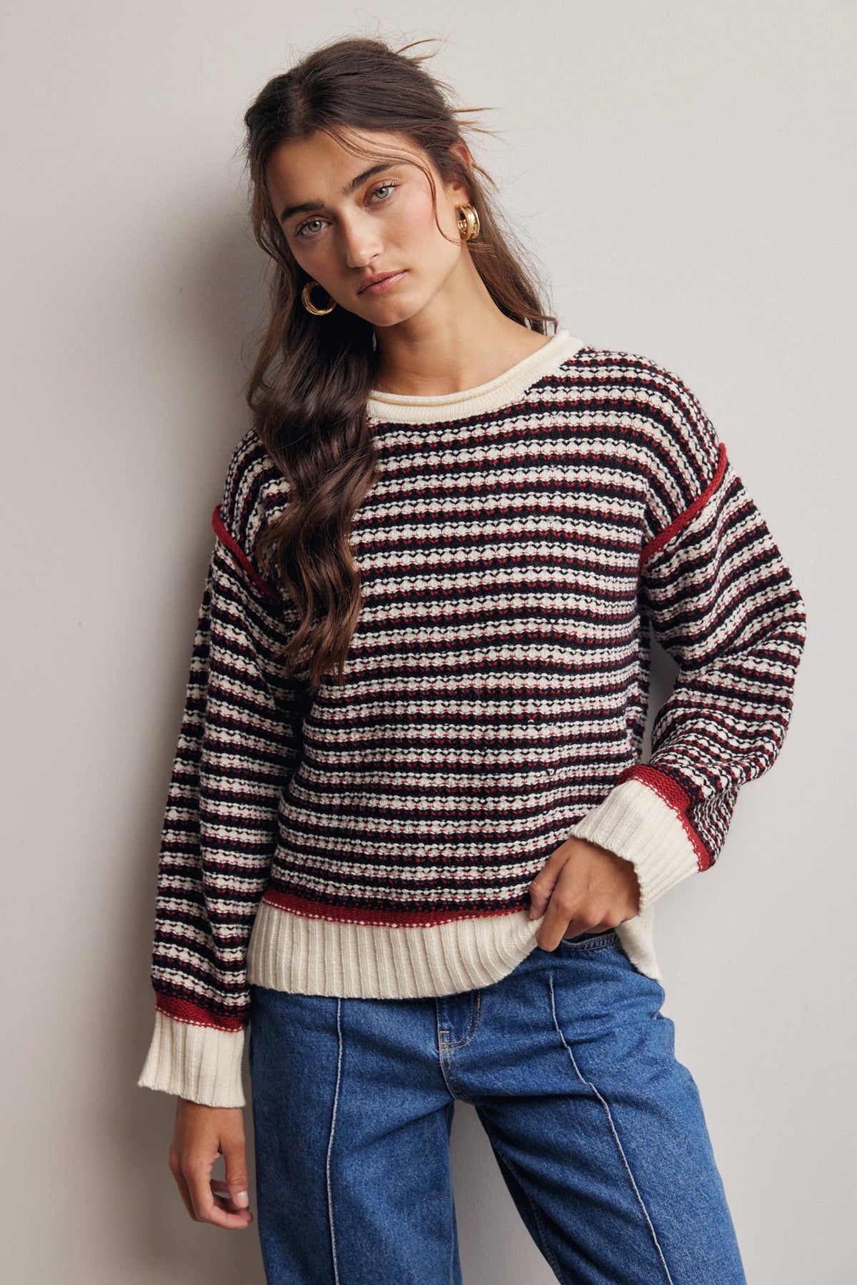 Amelia Striped Textured Sweater