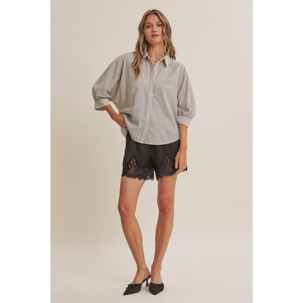 Delta Plaid Dolman Button Down