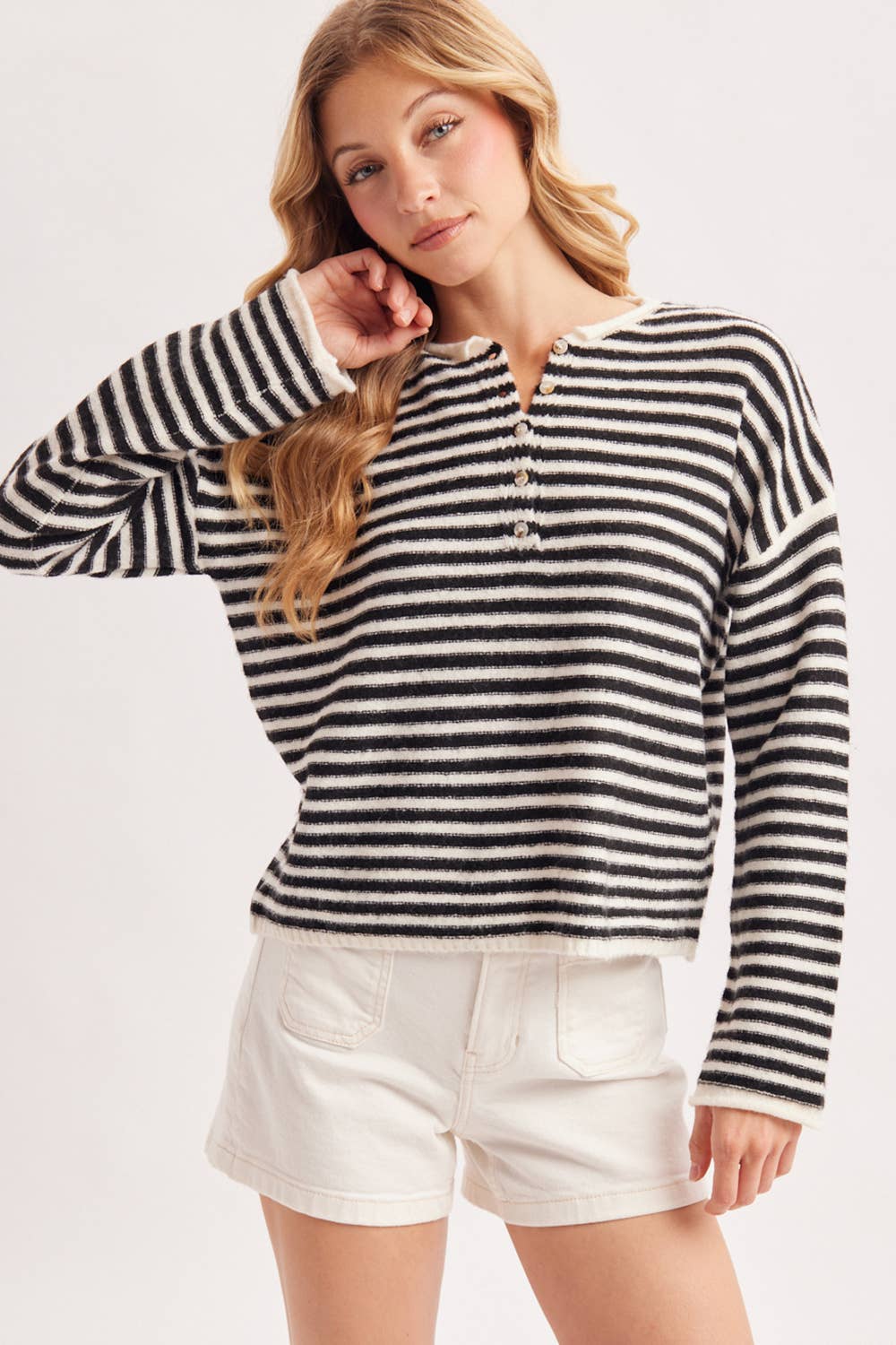 Millie Striped Henley Pullover
