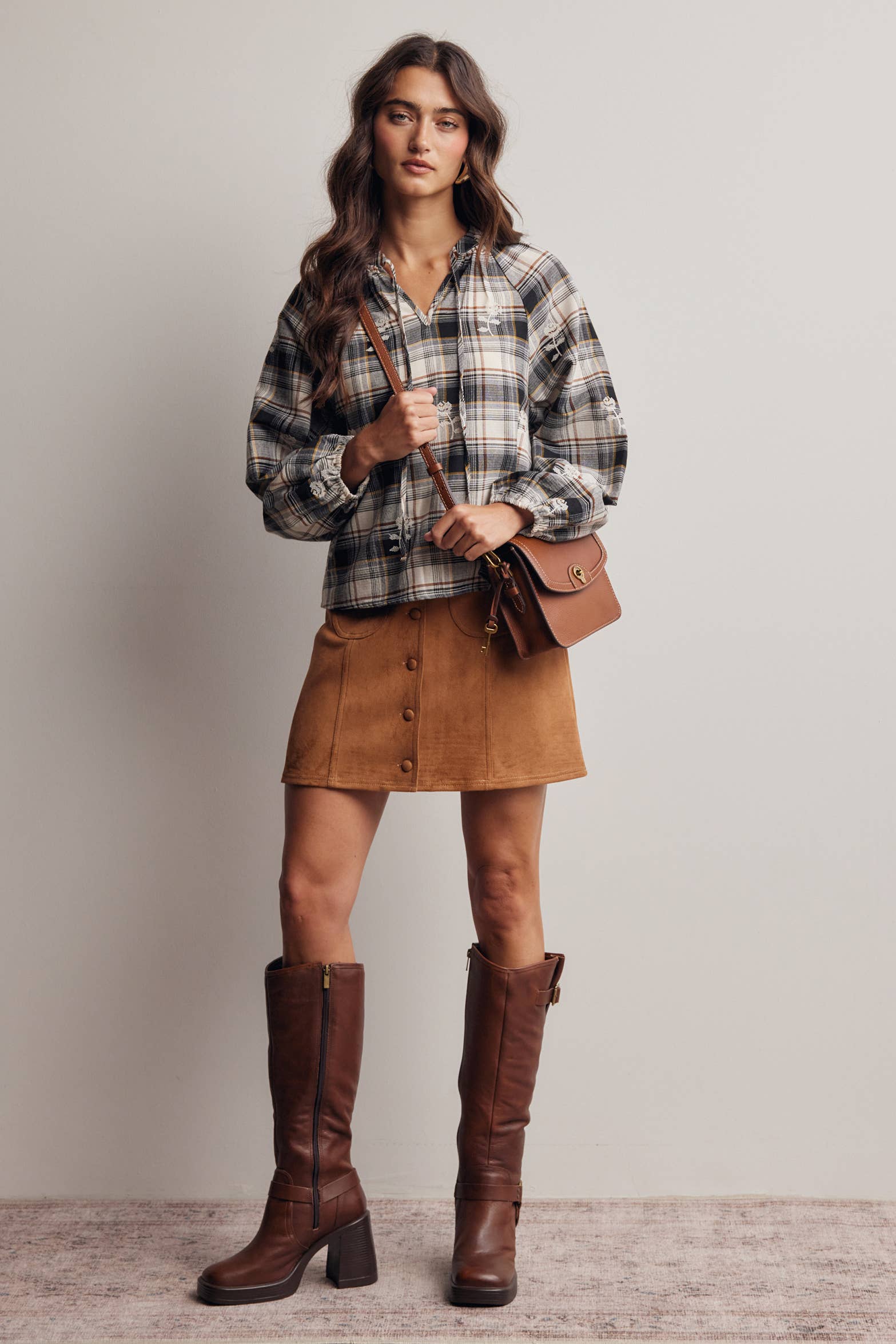 Delaney Embroidered Plaid Top