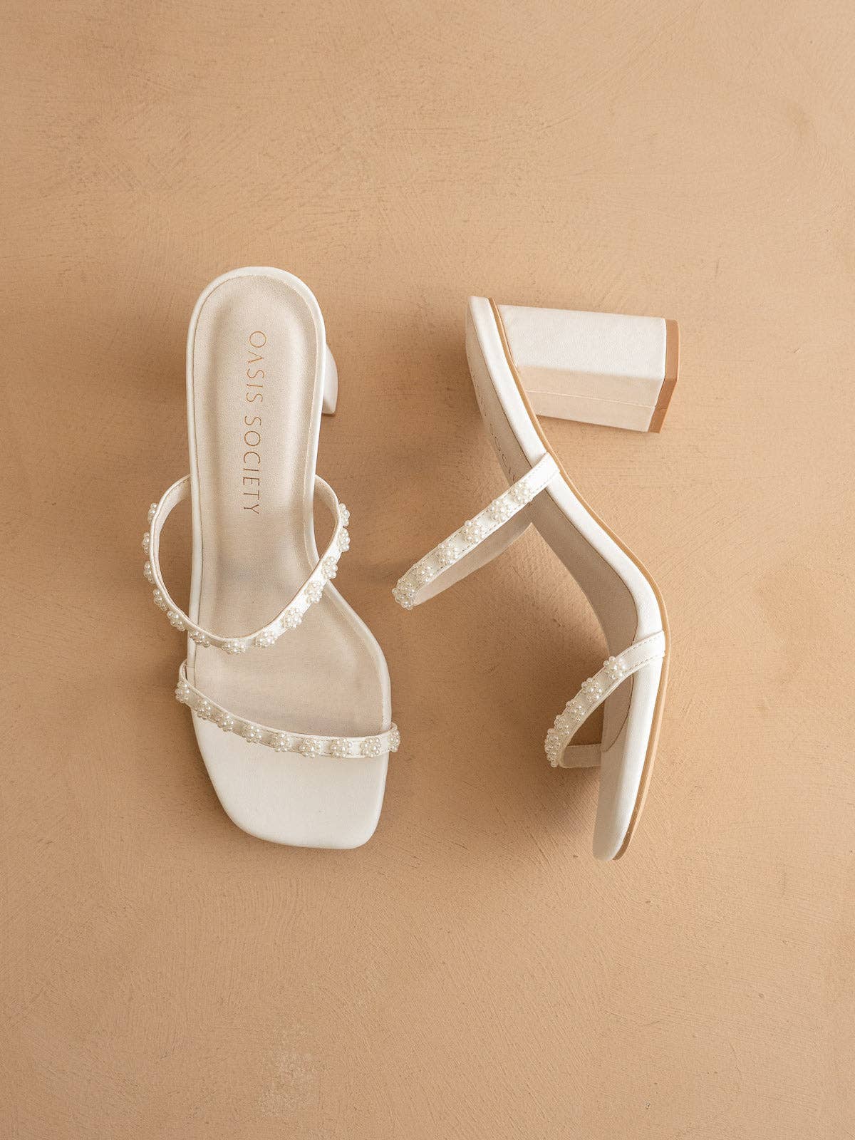 The Phoebe | White Beaded Strap Heel