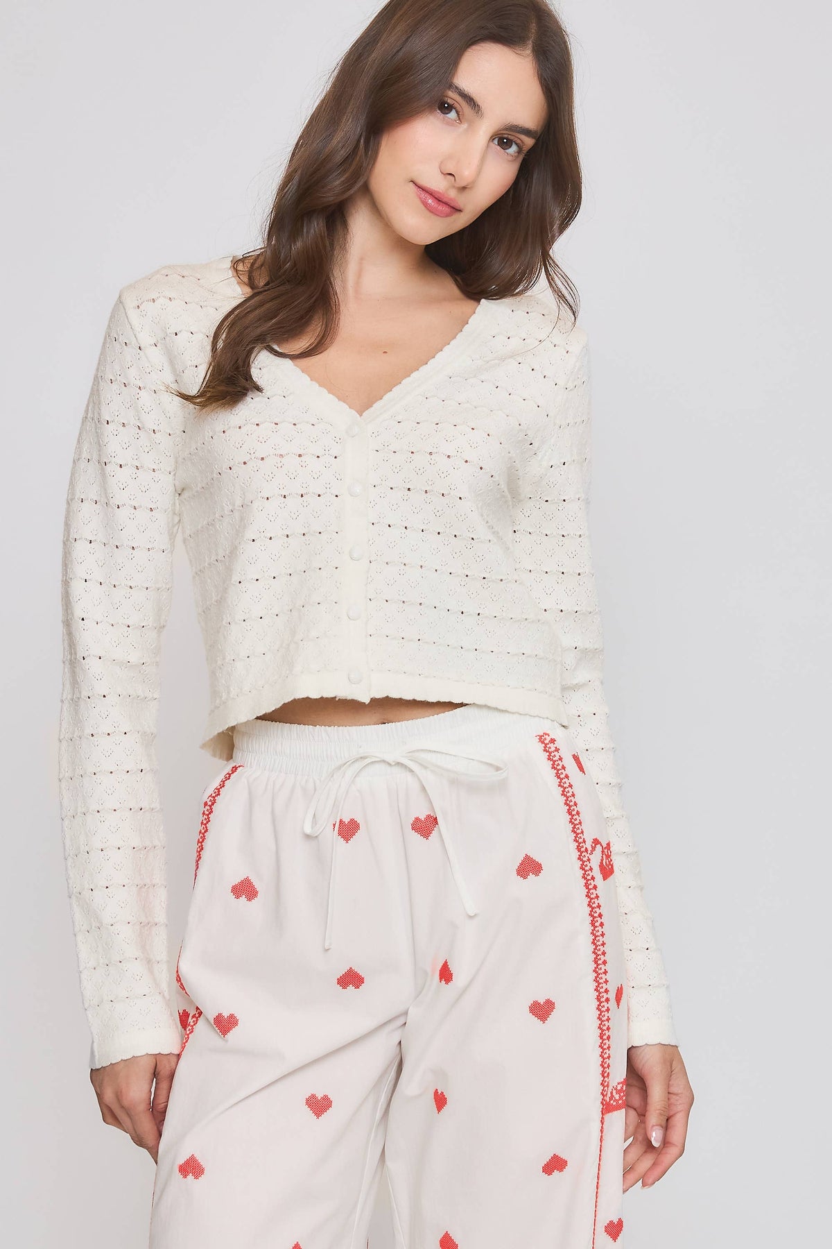 Cara Cropped Pointelle Cardigan