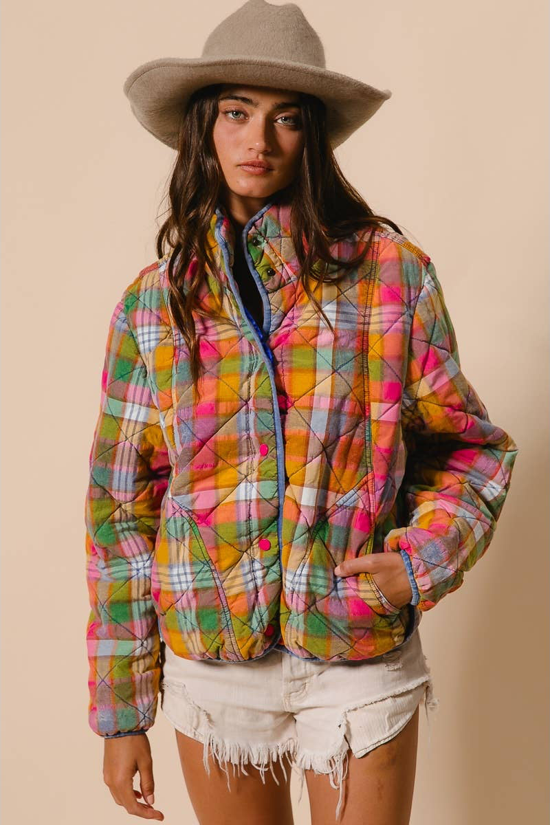 Dahlia Vintage Plaid Quilted Jacket