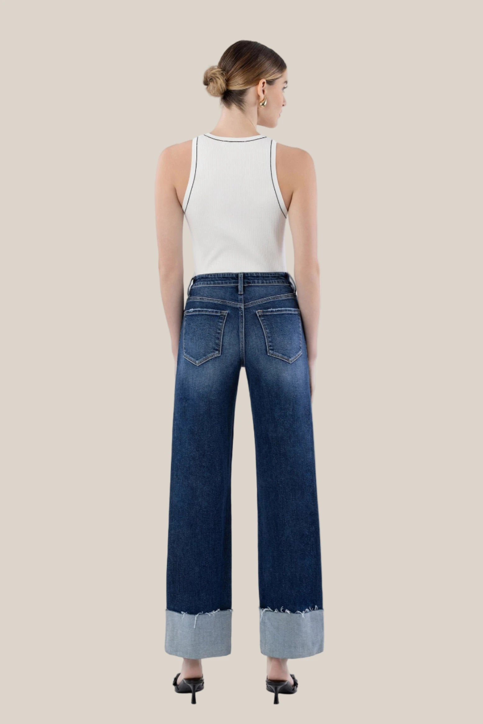 Heather High Rise Cuffed Wide Leg Jeans