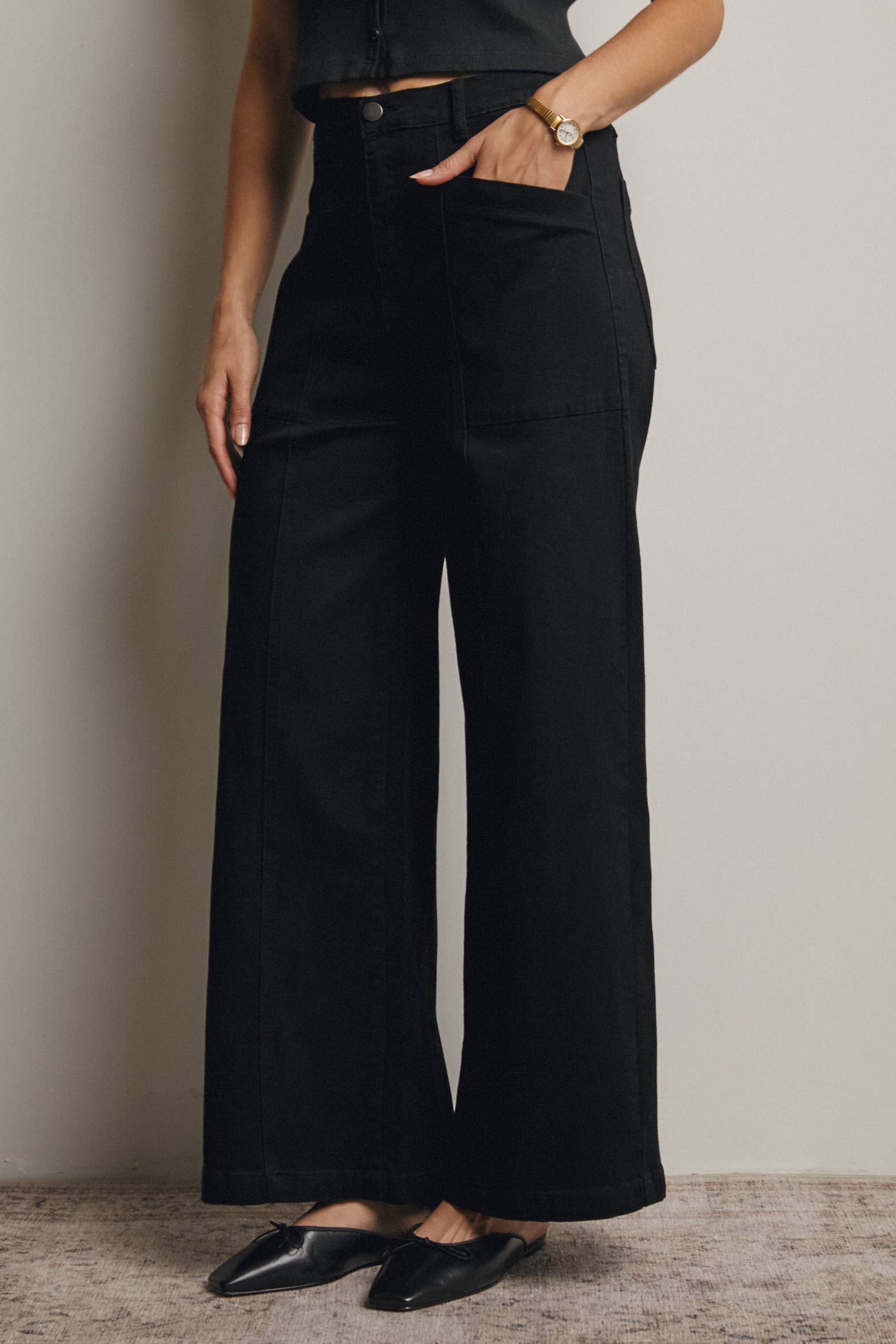 Caroline Wide-Leg Stretch Denim Pants