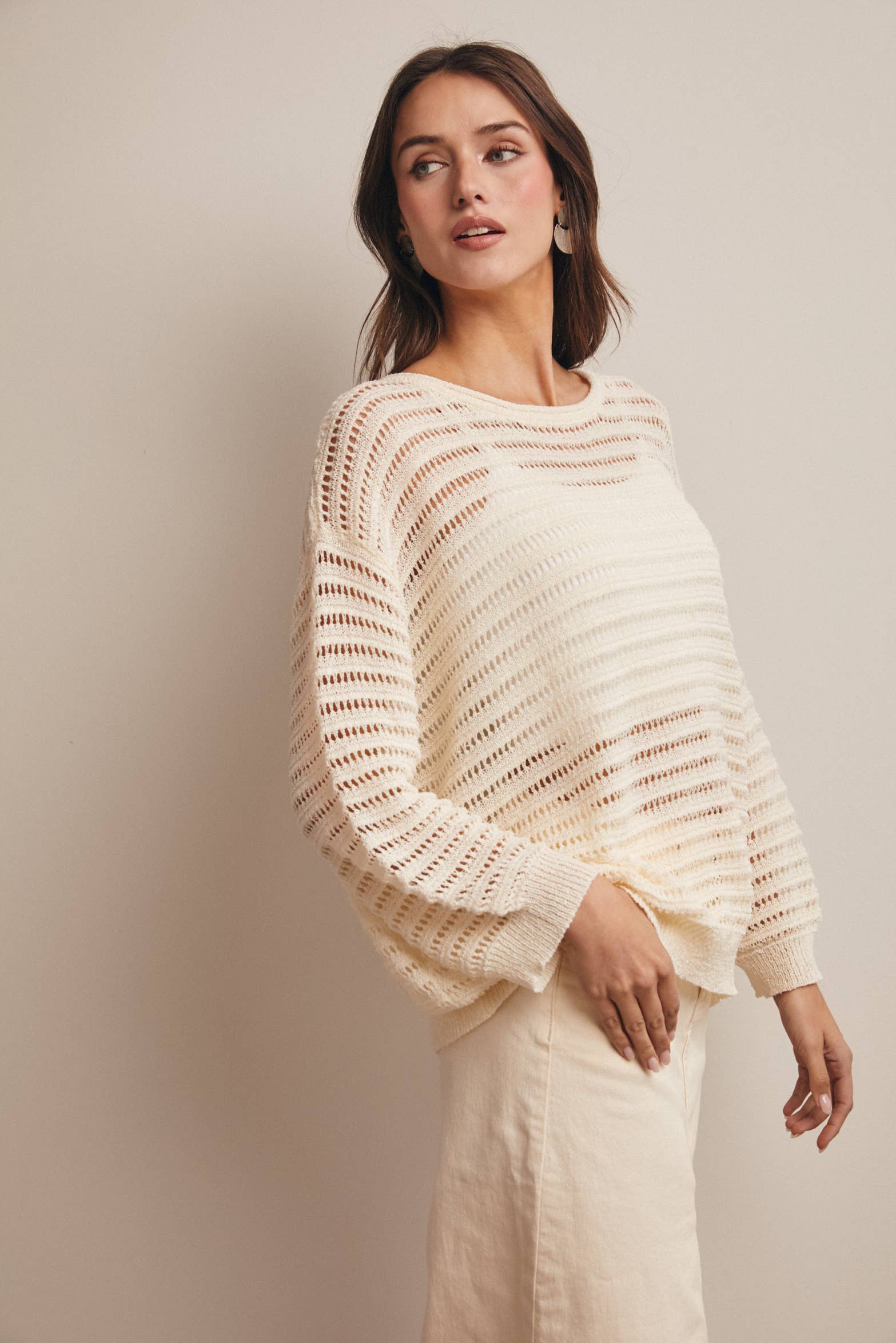 Carrie Open-Knit Striped Sweater