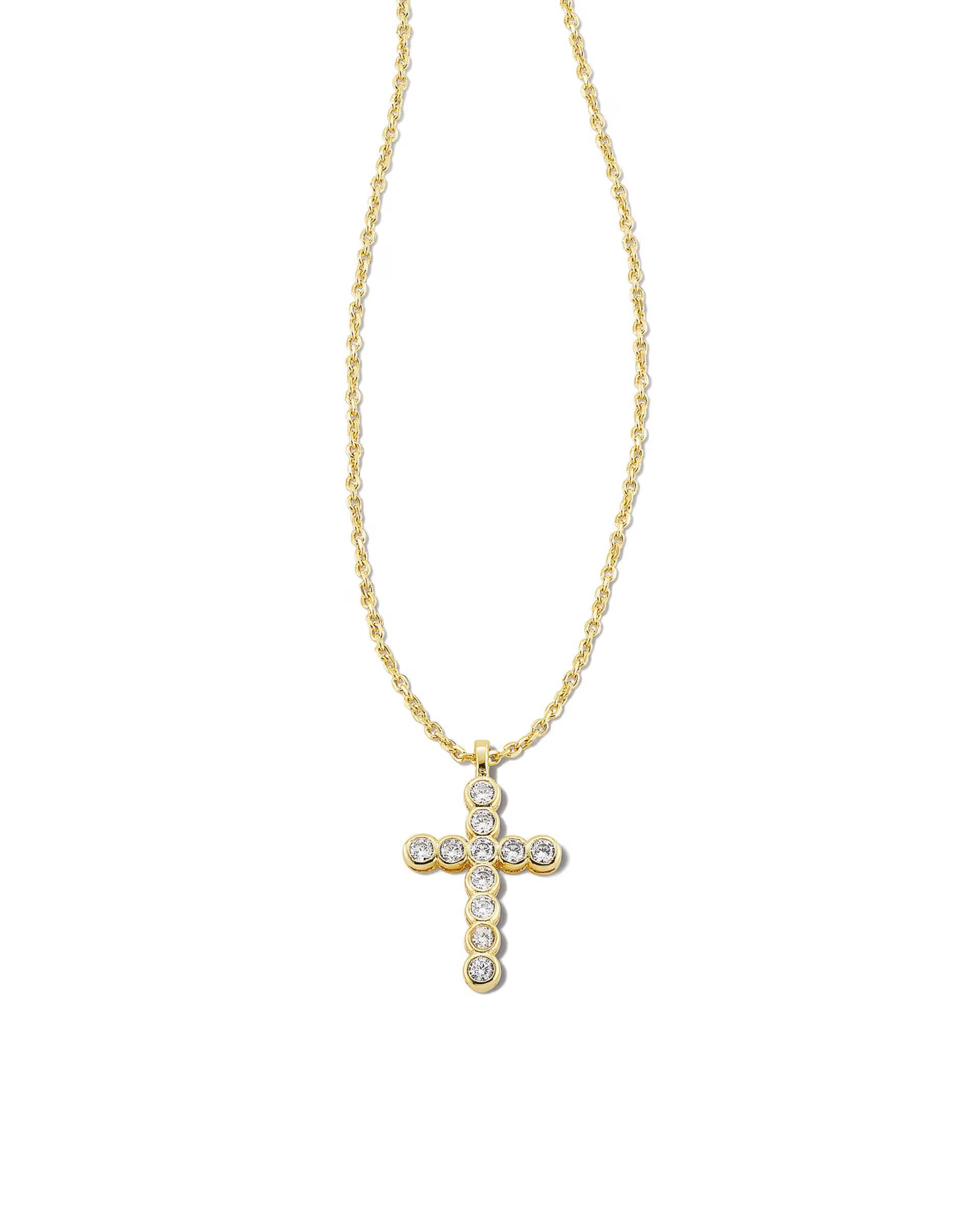 Cross Gold Pendant Necklace - White CZ