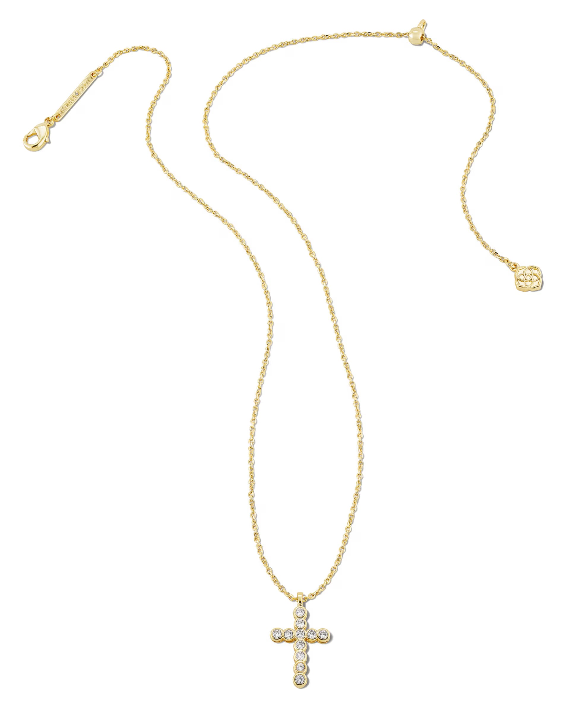 Cross Gold Pendant Necklace - White CZ