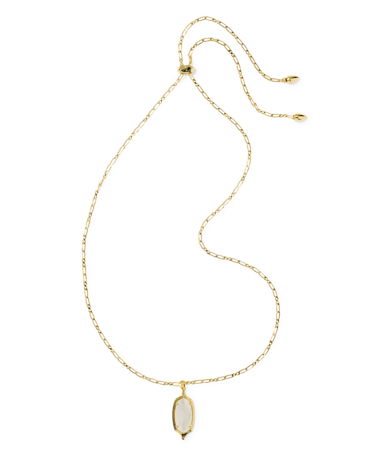 Dani Stepped Frame Gold Long Pendant Necklace - Ivory Mother of Pearl