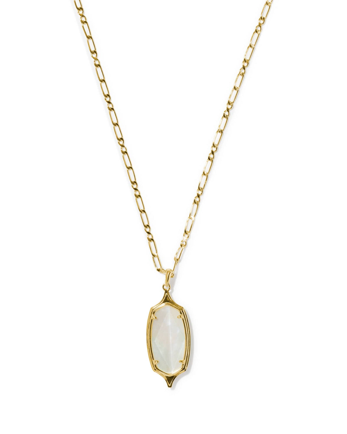 Dani Stepped Frame Gold Long Pendant Necklace - Ivory Mother of Pearl