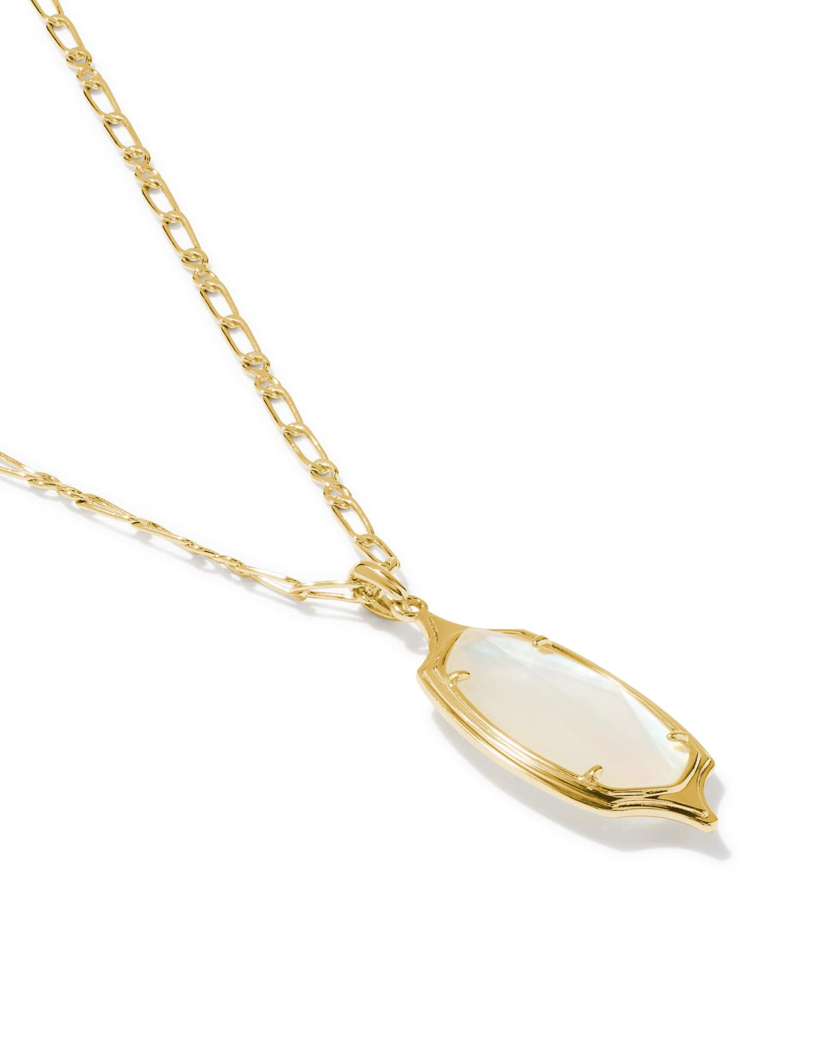 Dani Stepped Frame Gold Long Pendant Necklace - Ivory Mother of Pearl