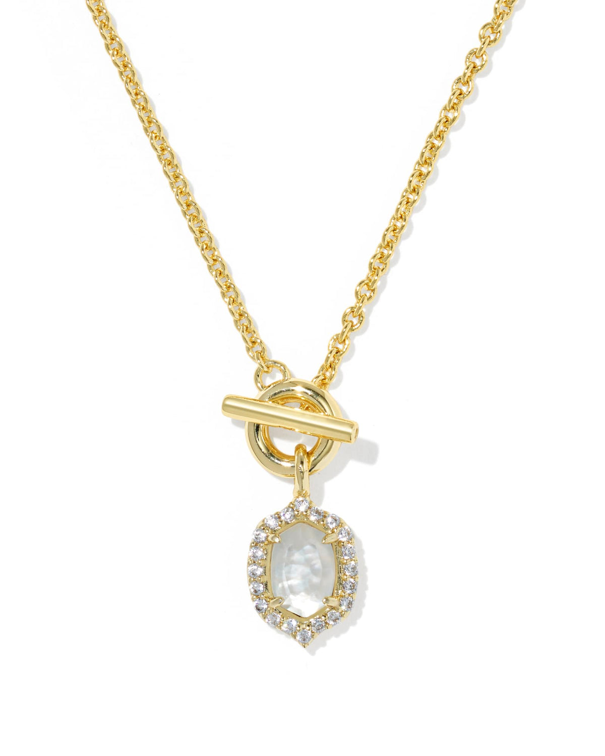 Daphne Crystal Frame Gold Toggle Necklace - Ivory Mother of Pearl