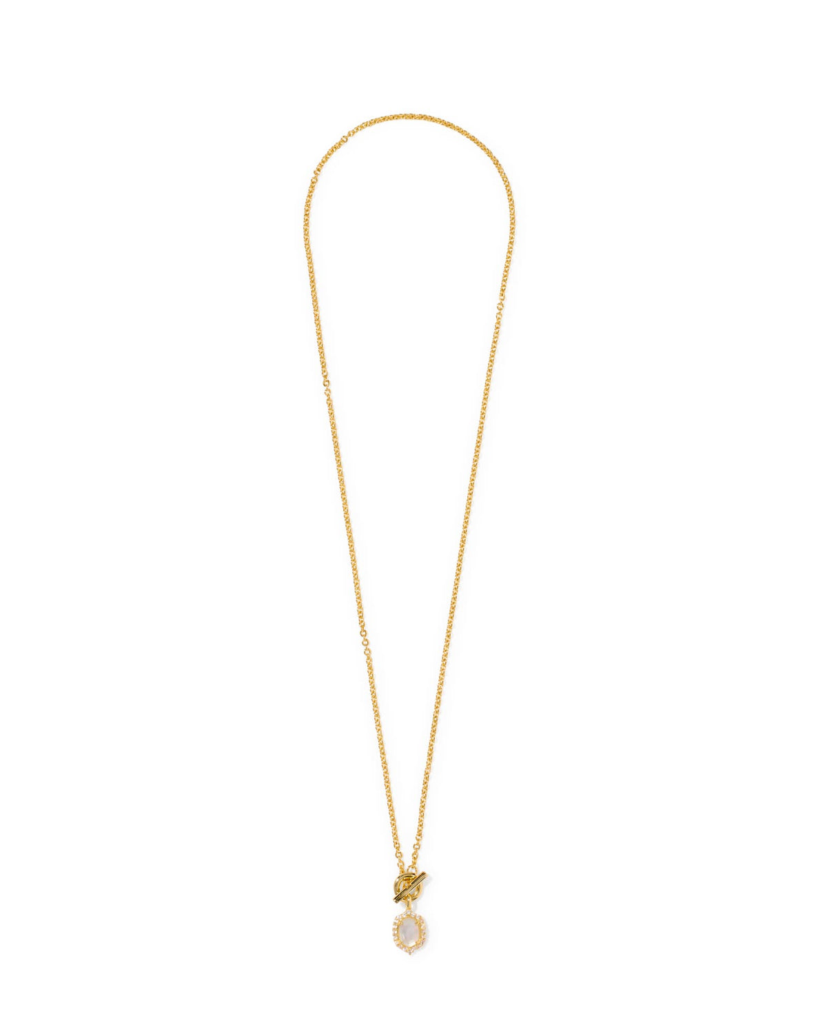 Daphne Crystal Frame Gold Toggle Necklace - Ivory Mother of Pearl